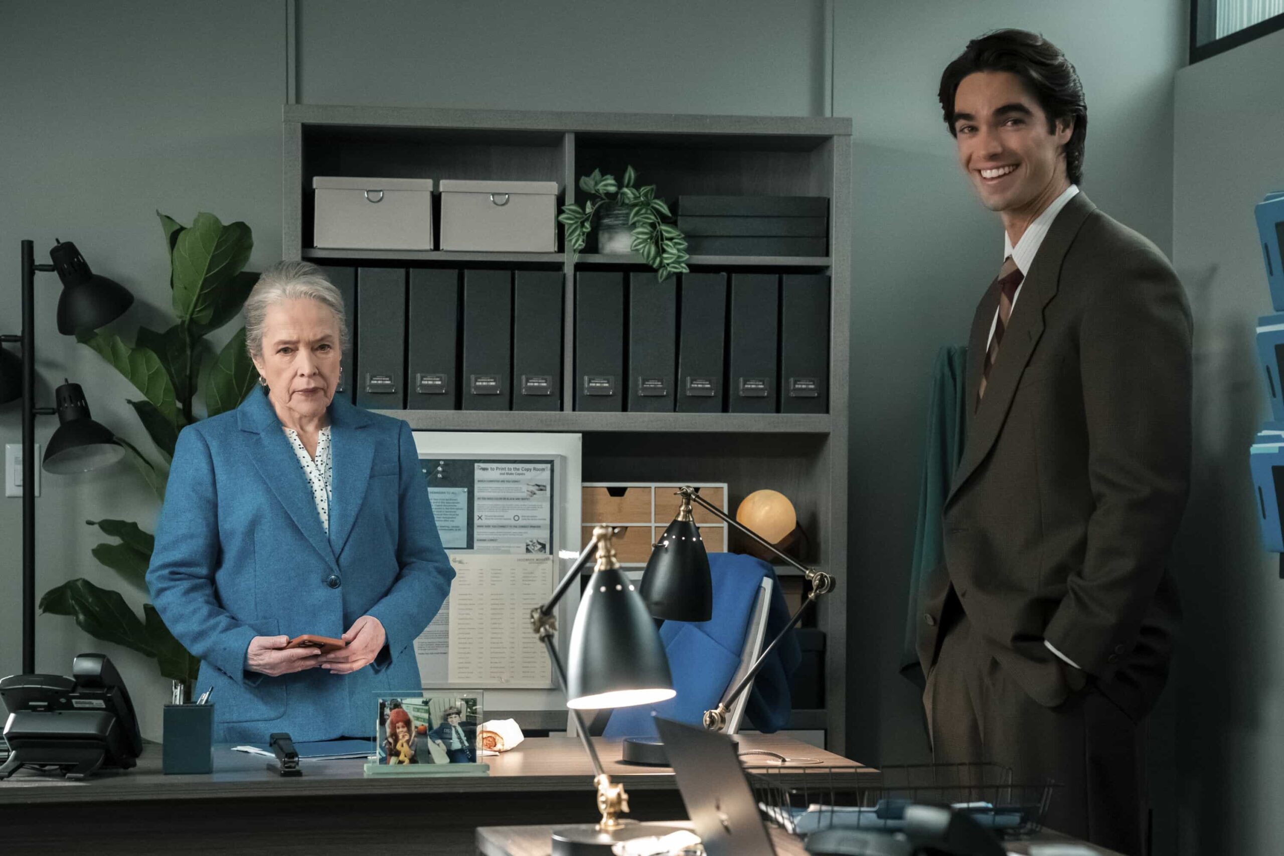 “The Cavalry Isn’t Coming” -- Coverage of the CBS Original Series MATLOCK, scheduled to air on Thursday, April 2 (9:00-10:00 PM, ET/PT).  Pictured (L-R): Henry Haber as "Hunter Langley” and Kathy Bates as “Madeline Matlock.” Photo: Bill Inoshita/CBS ©2026 CBS Broadcasting, Inc. All Rights Reserved.