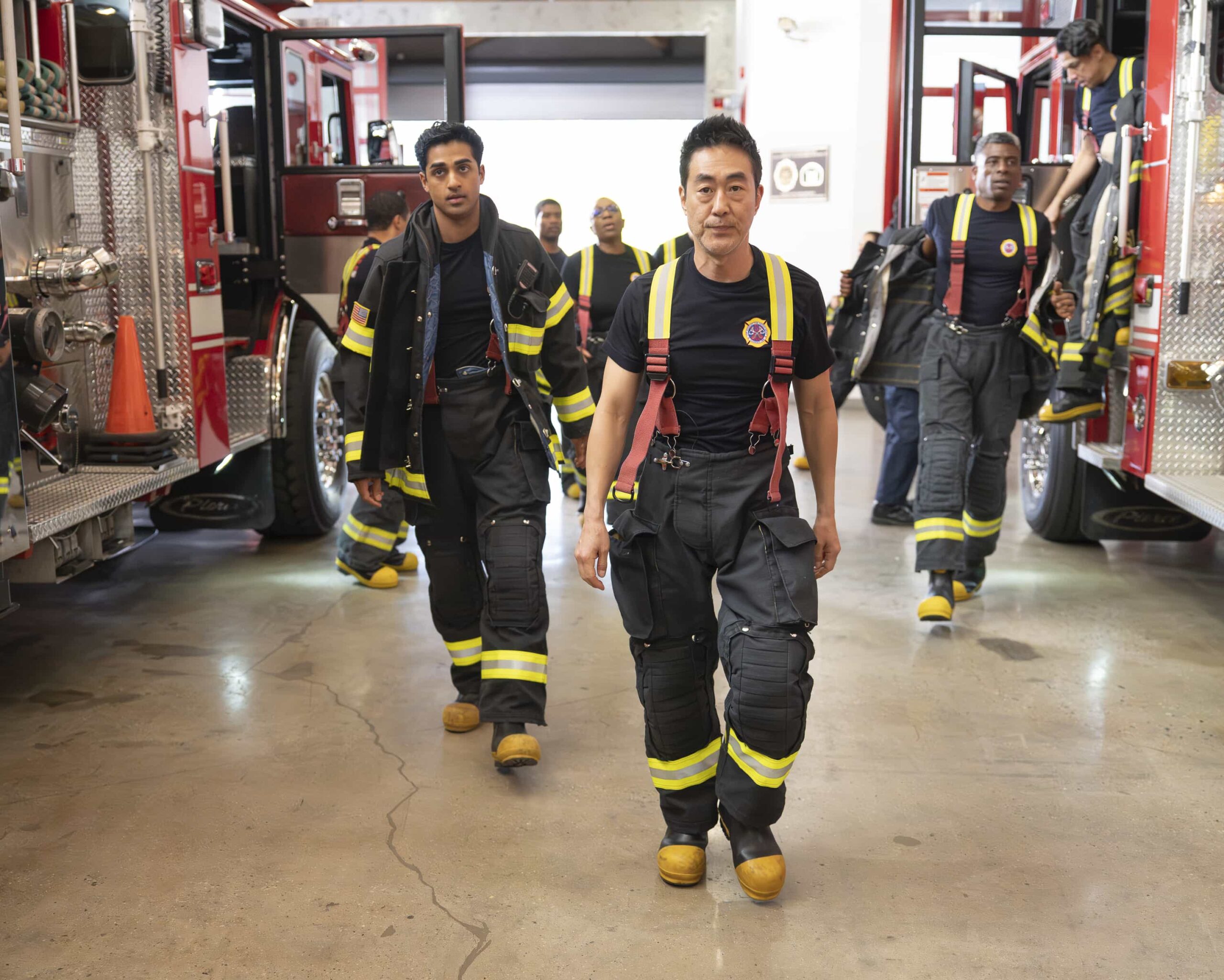 9-1-1 Season 9 Episode 16 - “Where There’s Smoke” - The 118 must account for every decision made during a recent fire call when the team’s actions are investigated for possible mistakes. Meanwhile, Buck works behind the scenes to support his team as he waits to learn if he can return to the station. THURSDAY, APRIL 2 (THURSDAY, APRIL 2) on ABC. (Disney/Christopher Willard) 
ANIRUDH PISHARODY, KENNETH CHOI