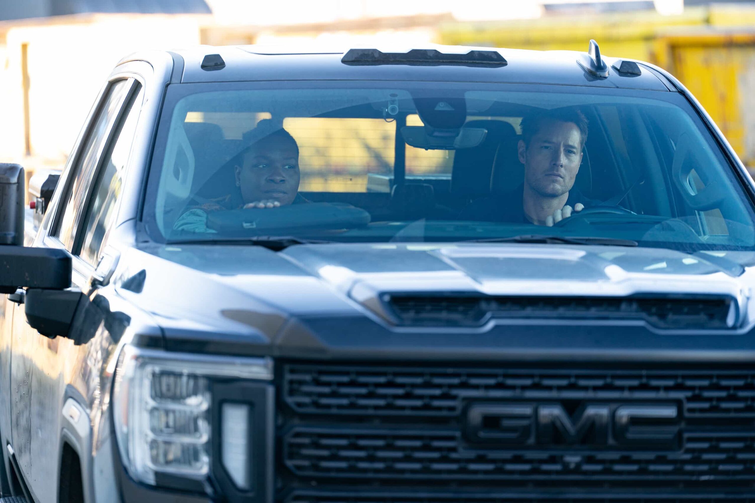 "No Good Deed" -- Coverage of the CBS Original Series TRACKER, scheduled to air on the CBS Television Network.  Pictured: Chris Lee as Randy and Justin Hartley as Colter Shaw. Photo: Darko Sikman/CBS ©2026 CBS Broadcasting, Inc. All Rights Reserved.