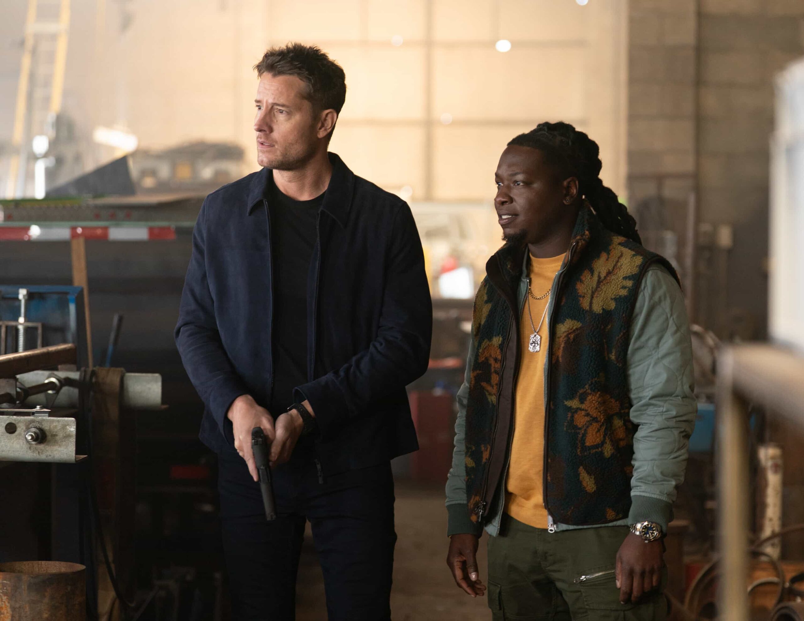 "No Good Deed" -- Coverage of the CBS Original Series TRACKER, scheduled to air on the CBS Television Network.  Pictured: Justin Hartley as Colter Shaw and Chris Lee as Randy. Photo: Darko Sikman/CBS ©2026 CBS Broadcasting, Inc. All Rights Reserved.