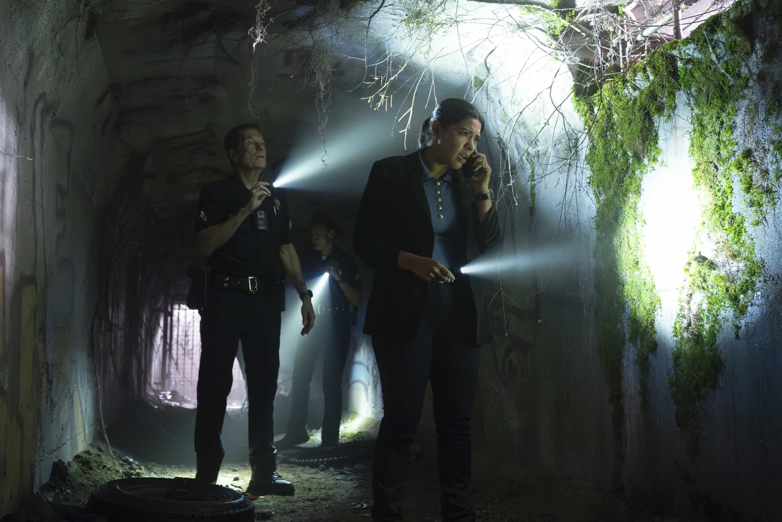 THE ROOKIE Season 8 Episode 14 Photo - “Tiger Bear” - A troubling incident at a school draws the team into a complex case, while Celina’s temporary missing persons assignment leads her into a dangerous situation. MONDAY, APRIL 6 (10:00-11:00 p.m. EDT) on ABC. (Disney/Mike Taing) 
BRENT HUFF, LISSETH CHAVEZ