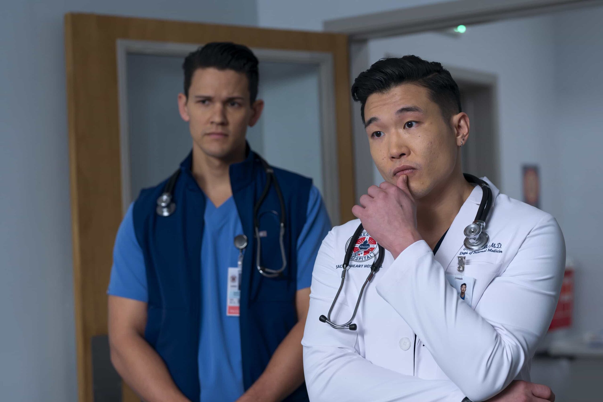 SCRUBS Season 10 Episode 8 - “My Odds” - J.D. has finally hit his stride as the new chief of medicine, only to be shaken by an unexpected visit. Meanwhile, Elliot grapples with being a good mentor for the interns while still holding them accountable. WEDNESDAY, APRIL 8 (8:00-8:30 p.m. EDT) on ABC. (Disney/Darko Sikman) 
DAVID GRIDLEY, JOEL KIM BOOSTER