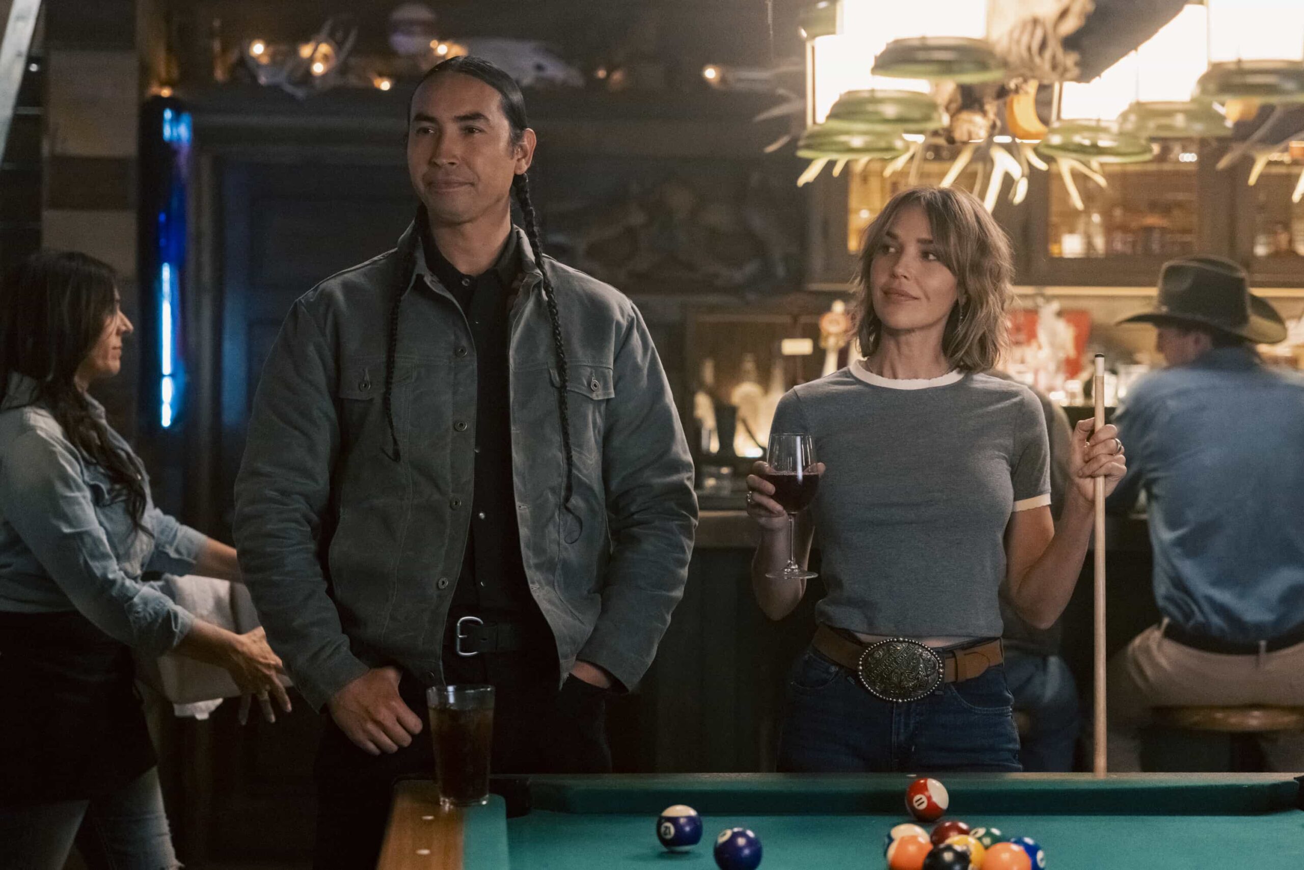Marshals Season 1 Episode 7 Picture - "Family Business" -- CBS Original Series MARSHALS, scheduled to air on Sunday, April 12 (8:00-9:00 PM, ET/PT). Pictured (L-R): Tatanka Means as Miles and Arielle Kebbel as Belle. Photo: Fred Hayes/CBS ©2025 CBS Broadcasting, Inc. All Rights Reserved.