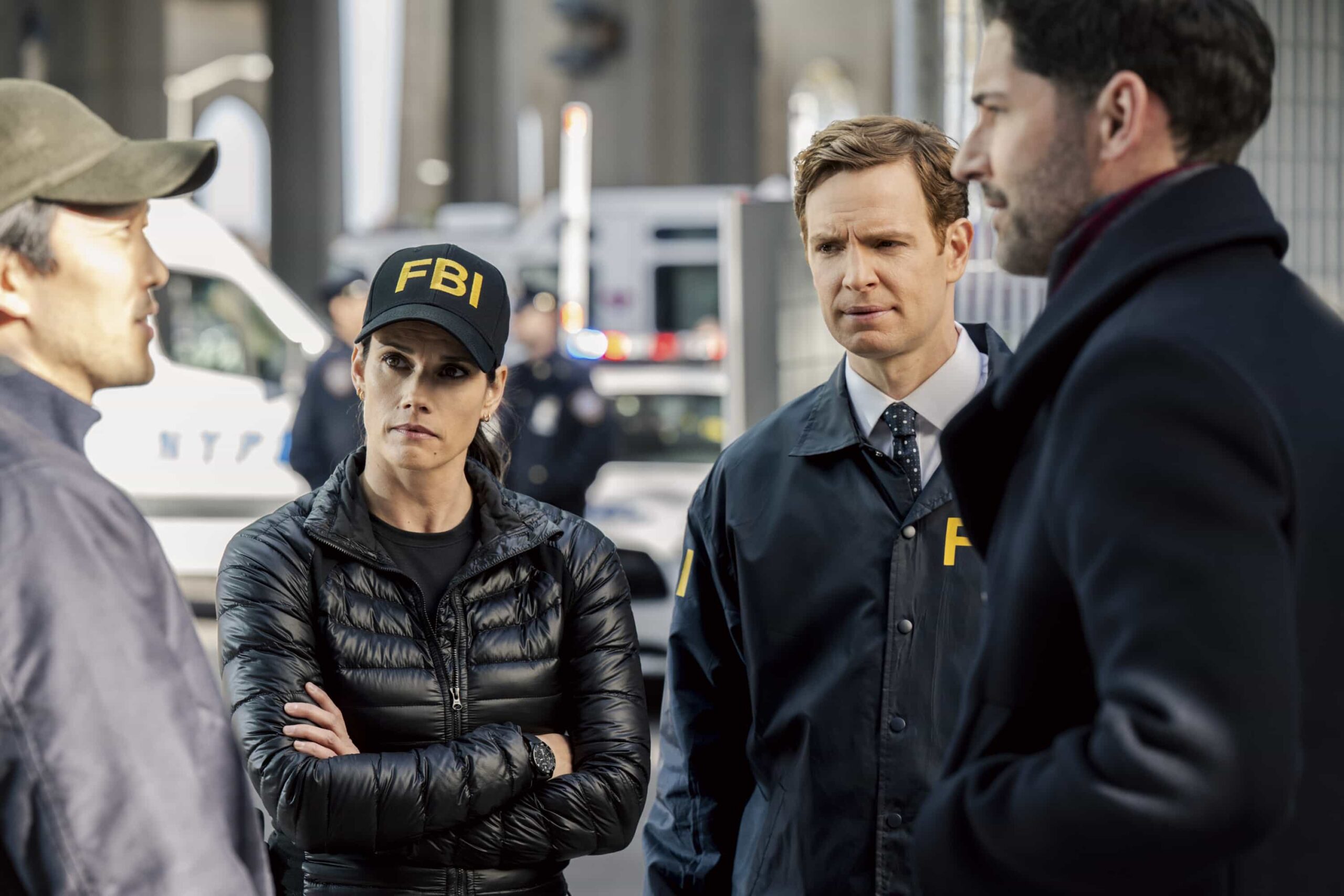 CIA Season 1 Episode 7 - "Elimination Game" -- CBS Original Series CIA, scheduled to air on Monday, April 13 (10:00-11:00 PM, ET/PT). Pictured (L-R): Missy Peregrym as Special Agent Maggie Bell and Nick Gehlfuss as Special Agent Bill Goodman. Photo: Mark Schafer/CBS ©2025 CBS Broadcasting, Inc. All Rights Reserved.