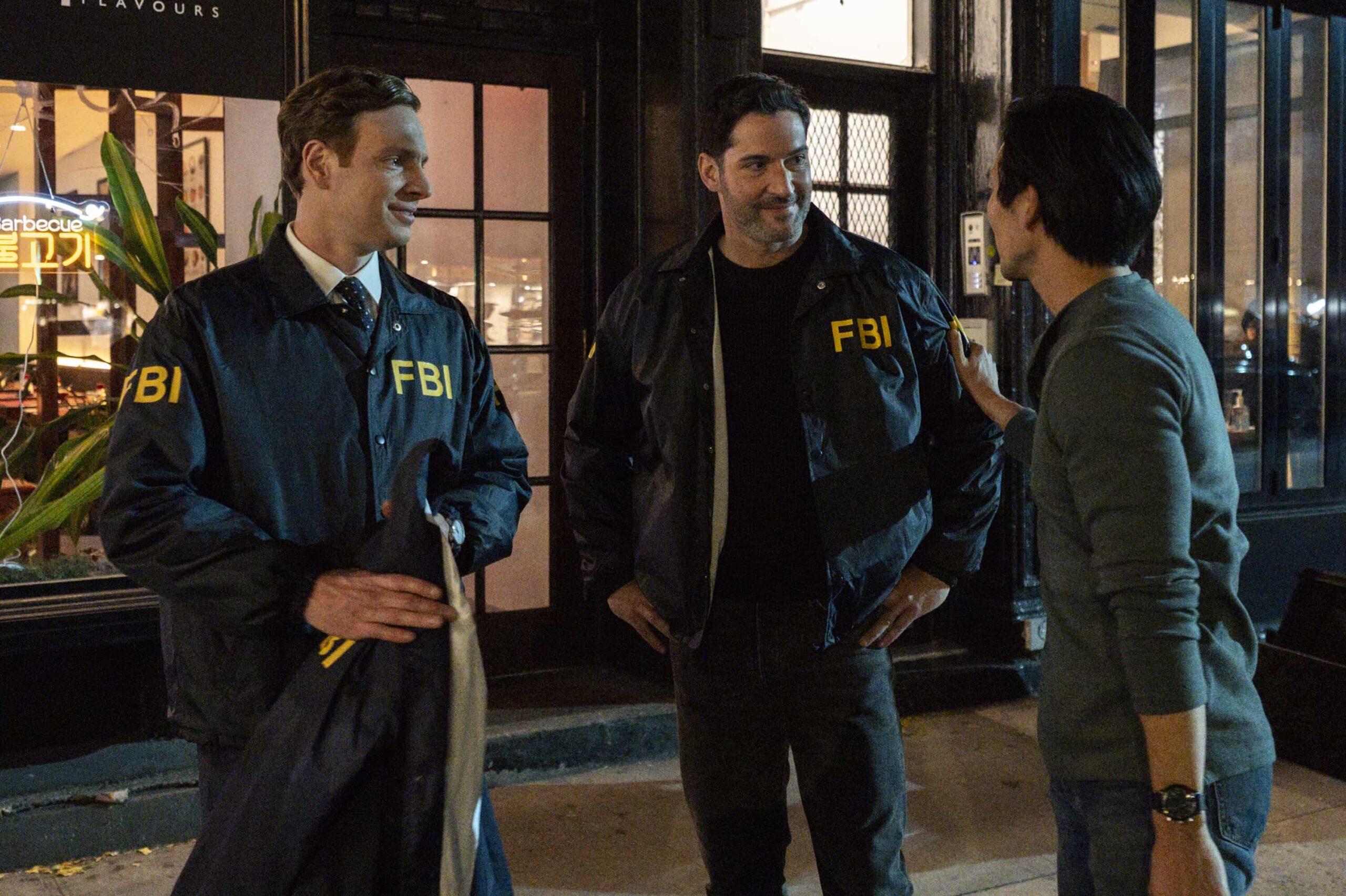 CIA Season 1 Episode 7 - "Elimination Game" -- CBS Original Series CIA, scheduled to air on Monday, April 13 (10:00-11:00 PM, ET/PT).  Pictured (L-R): Nick Gehlfuss as Special Agent Bill Goodman and Tom Ellis as CIA Case Officer Colin Glass. Photo: Mark Schafer/CBS ©2025 CBS Broadcasting, Inc. All Rights Reserved.
