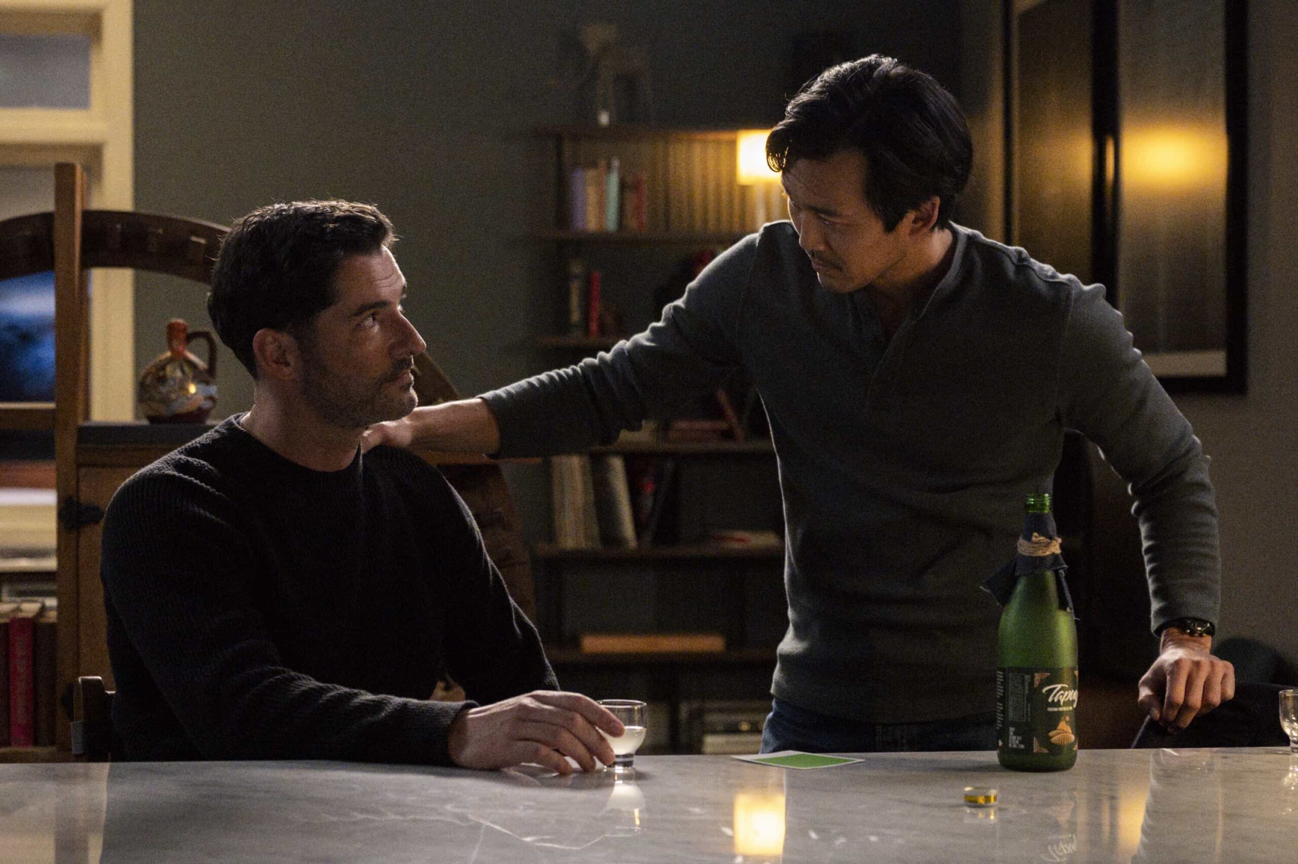 "Elimination Game" -- CBS Original Series CIA, scheduled to air on Monday, April 13 (10:00-11:00 PM, ET/PT).  Pictured (L-R): Tom Ellis as CIA Case Officer Colin Glass and Connie Bahng as Lee. Photo: Mark Schafer/CBS ©2025 CBS Broadcasting, Inc. All Rights Reserved.