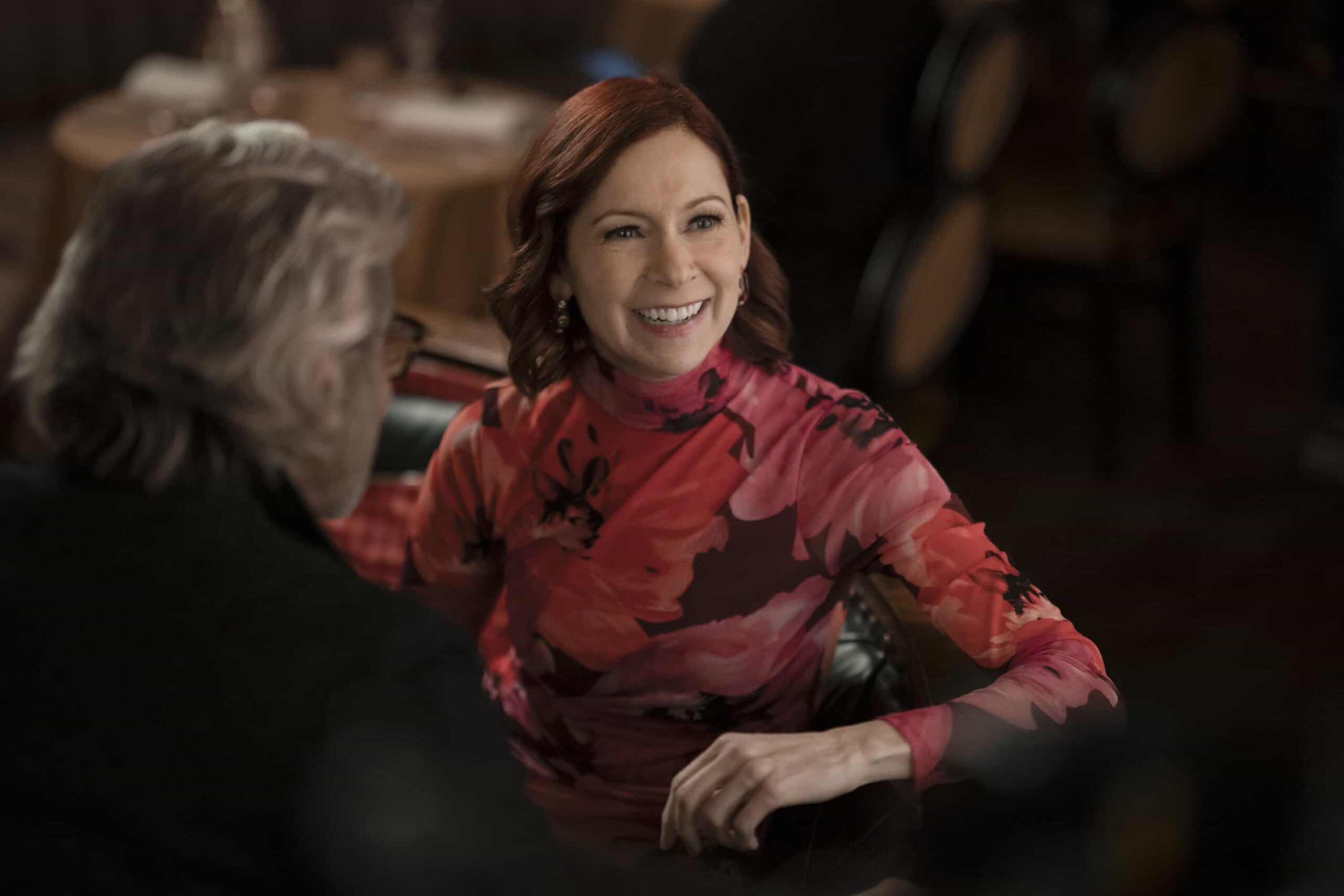 Elsbeth Season 3 Episode 16  - "Murder, He Wrote" -- Coverage of the CBS Original Series ELSBETH, scheduled to air on the CBS Television Network.      Pictured L to R: Carrie Preston as Elsbeth Tascioni  and Griffin Dunne as Elliott Pope. Photo: Michael Parmelee/CBS ©2026 CBS Broadcasting, Inc. All Rights Reserved.