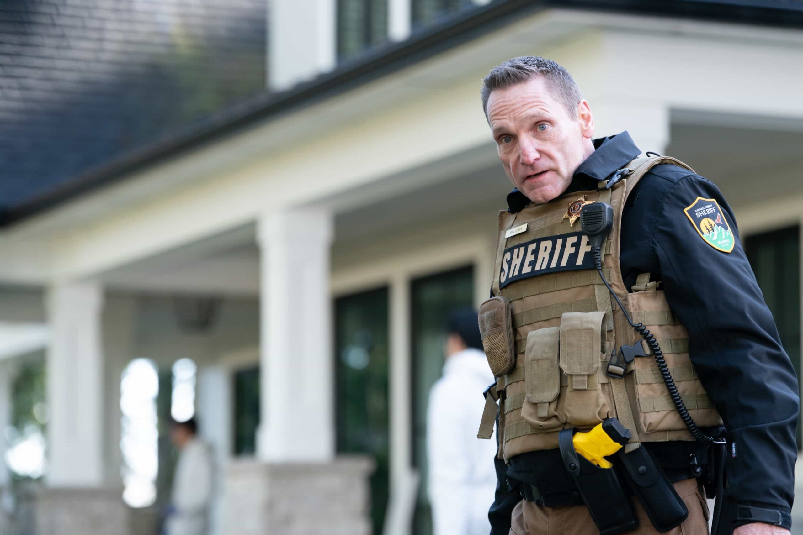"Daughters" -- Coverage of the CBS Original Series TRACKER, scheduled to air on the CBS Television Network.  Pictured: Shane Daly as Sheriff Bellows. Photo: Darko Sikman/CBS ©2026 CBS Broadcasting, Inc. All Rights Reserved.