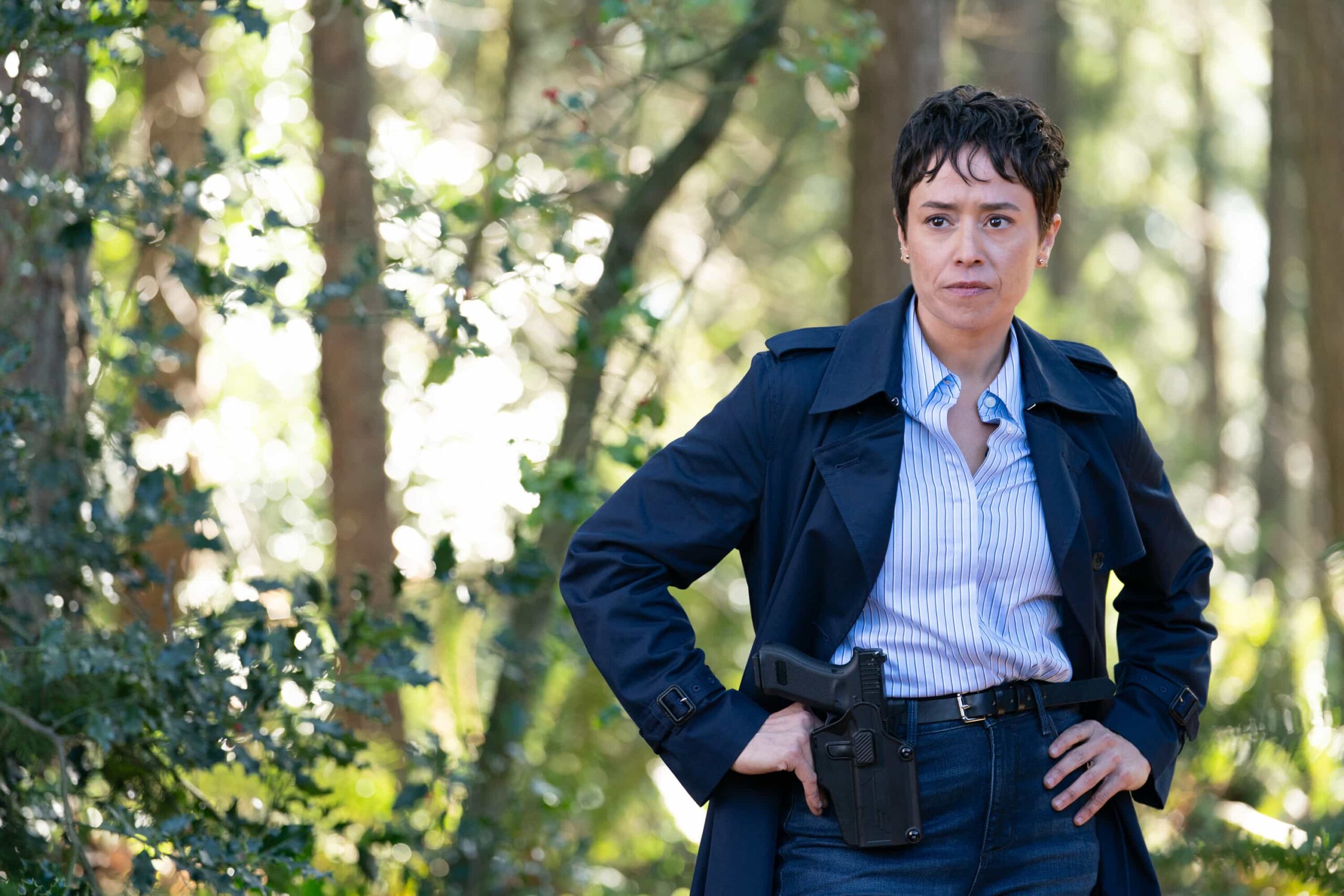 "Daughters" -- Coverage of the CBS Original Series TRACKER, scheduled to air on the CBS Television Network.  Pictured: Briana Venskus-Vazquez as Agent Temple. Photo: Darko Sikman/CBS ©2026 CBS Broadcasting, Inc. All Rights Reserved.