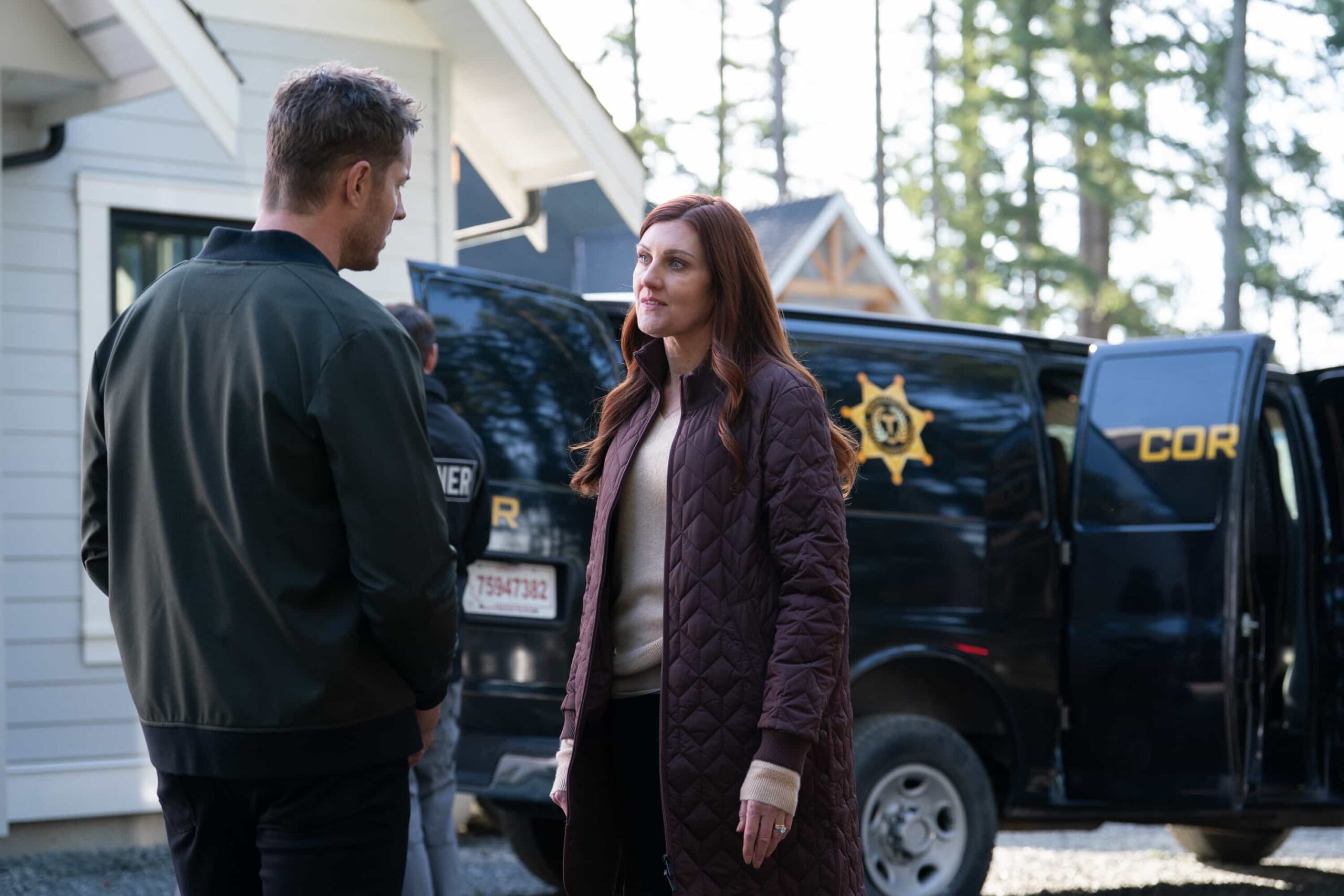 "Daughters" -- Coverage of the CBS Original Series TRACKER, scheduled to air on the CBS Television Network.  Pictured: Justin Hartley as Colter Shaw and Michelle Harrison as Lucy Camp. Photo: Darko Sikman/CBS ©2026 CBS Broadcasting, Inc. All Rights Reserved.