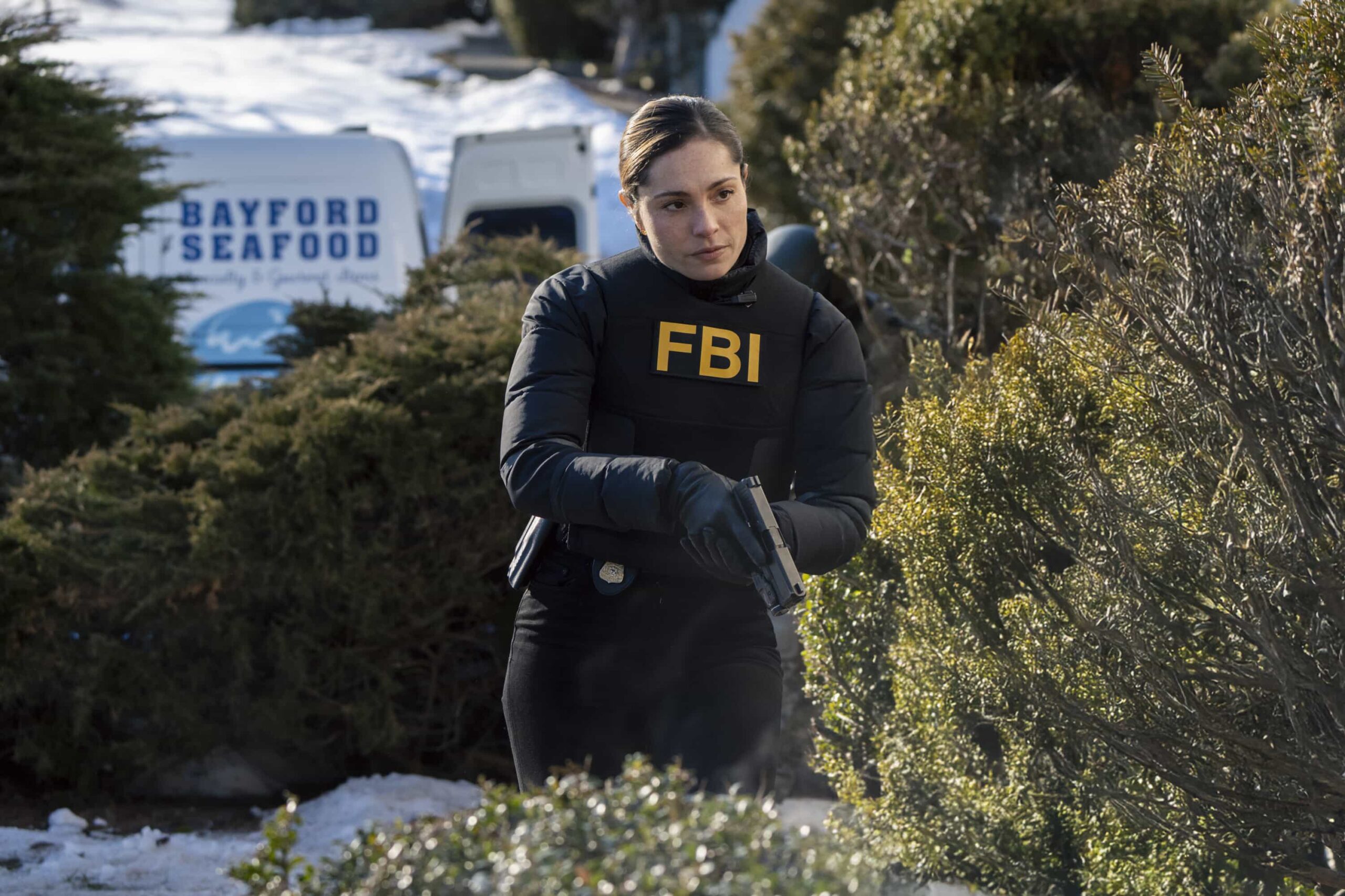“Behavior” — CBS Original Series FBI, scheduled to air on Monday, April 20 (9:00-10:00 PM, ET/PT).  Pictured: Juliana Aidén Martinez as Eva Ramos. Photo: Bennett Raglin/CBS ©2026 CBS Broadcasting, Inc. All Rights Reserved.