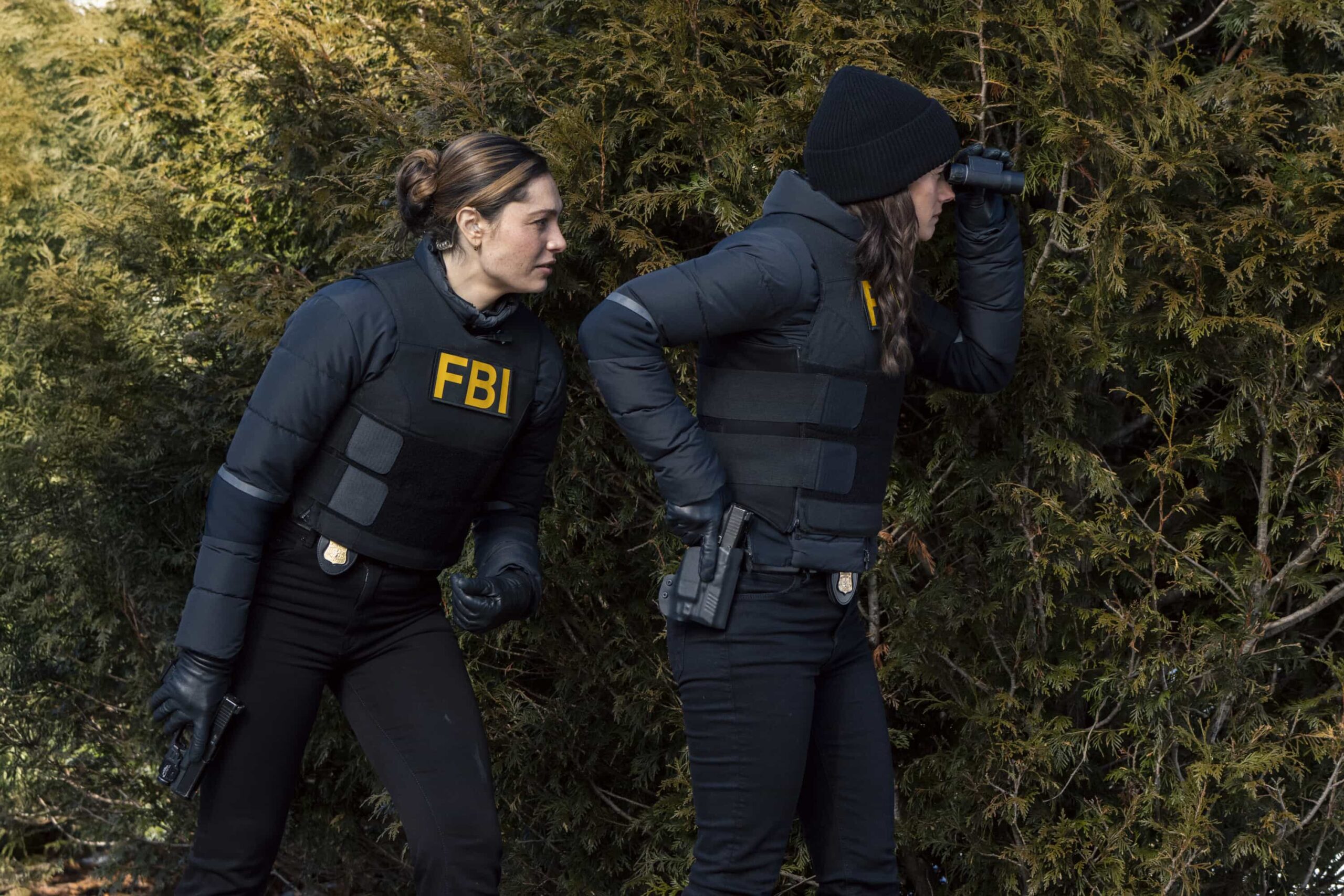 “Behavior” — CBS Original Series FBI, scheduled to air on Monday, April 20 (9:00-10:00 PM, ET/PT).  Pictured (L-R): Juliana Aidén Martinez as Eva Ramos and Missy Peregrym as Special Agent Maggie Bell. Photo: Bennett Raglin/CBS ©2026 CBS Broadcasting, Inc. All Rights Reserved.