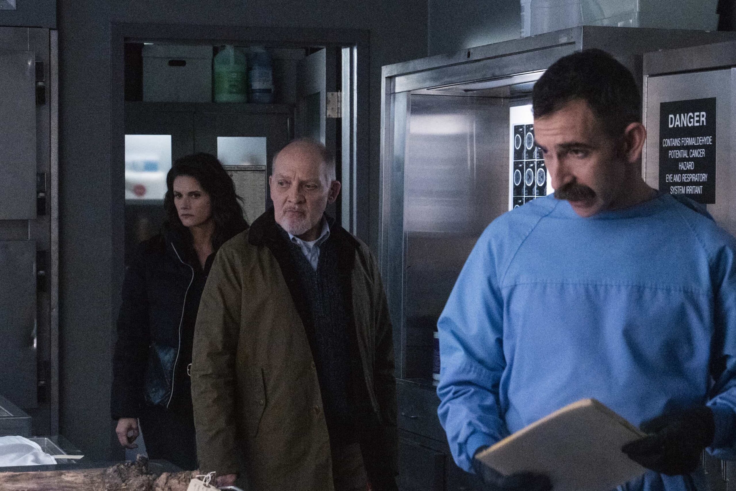 “Behavior” — CBS Original Series FBI, scheduled to air on Monday, April 20 (9:00-10:00 PM, ET/PT).  Pictured (L-R): Missy Peregrym as Special Agent Maggie Bell, Zach Grenier as Peter Olsen, and Thomas Phillip O’Neil as M.E. Neil Mosbach. Photo: Bennett Raglin/CBS ©2026 CBS Broadcasting, Inc. All Rights Reserved.