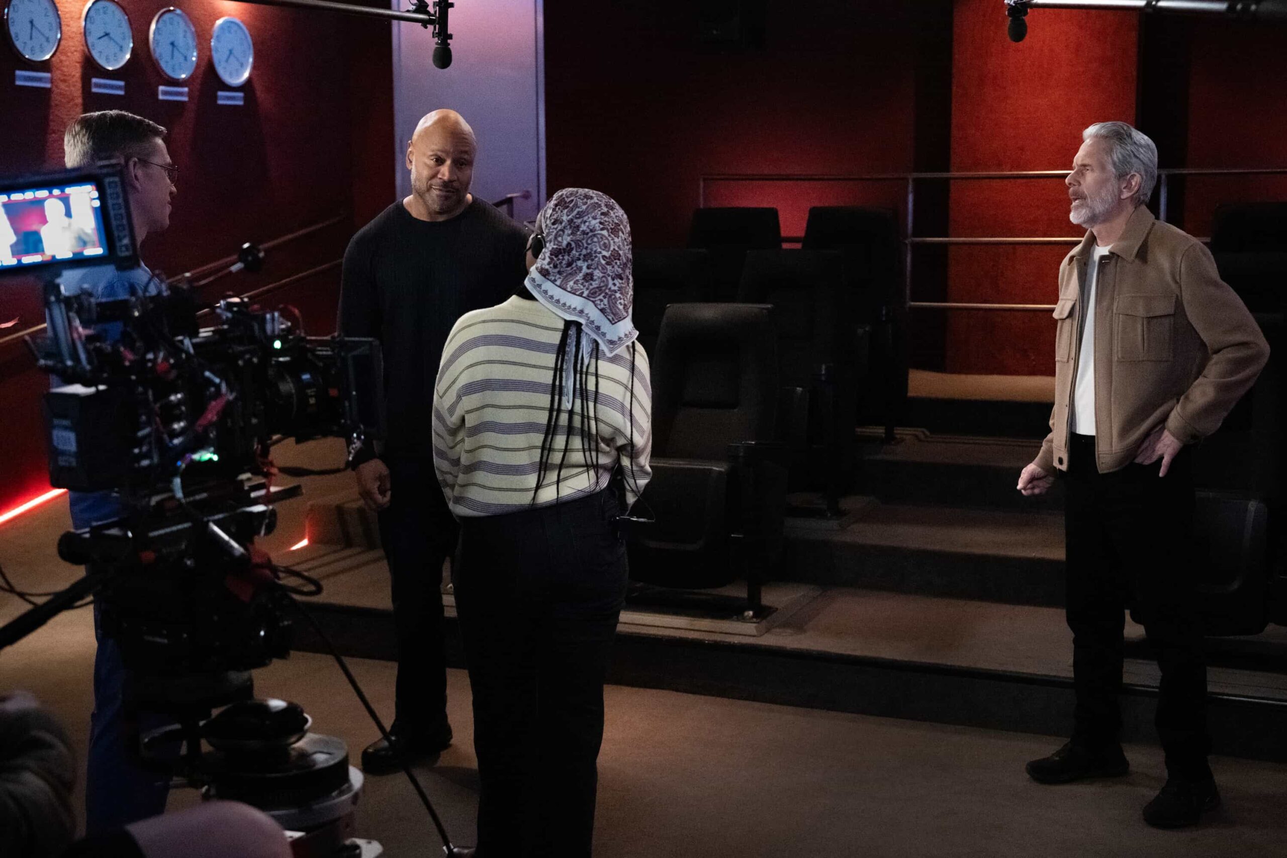 NCIS Season 23 Episode 17 “REBOOT.” Behind The Scenes - CBS Original Series NCIS, scheduled to air TUESDAY, APRIL 21 (8:00 PM ET/PT)  Pictured (L-R) : LL Cool J as Sam Hanna, Gary Cole as Alden Parker..  Photo: Robert Voets/CBS  ©2026 CBS Broadcasting, Inc. All Rights Reserved.