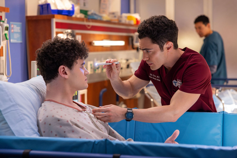 CHICAGO MED -- "Things Left Unsaid" Episode 1118 -- Pictured: (l-r) Dan Berry as Cody, Darren Barnet as Dr. John Frost -- (Photo by: George Burns Jr/NBC)