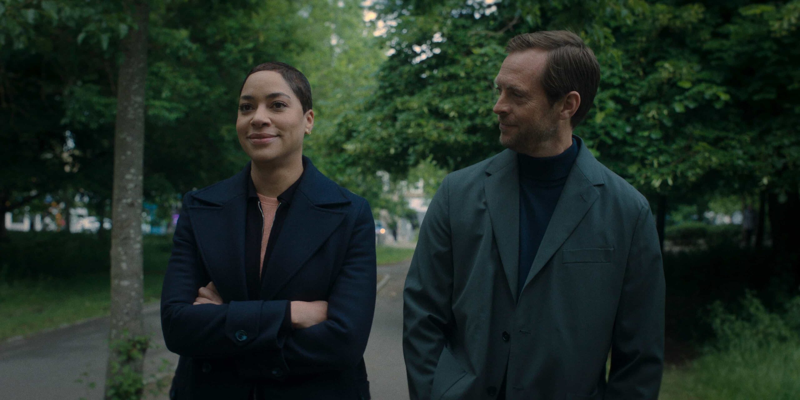 Cush Jumbo and Stephen Campbell Moore in "Criminal Record," now streaming on Apple TV.