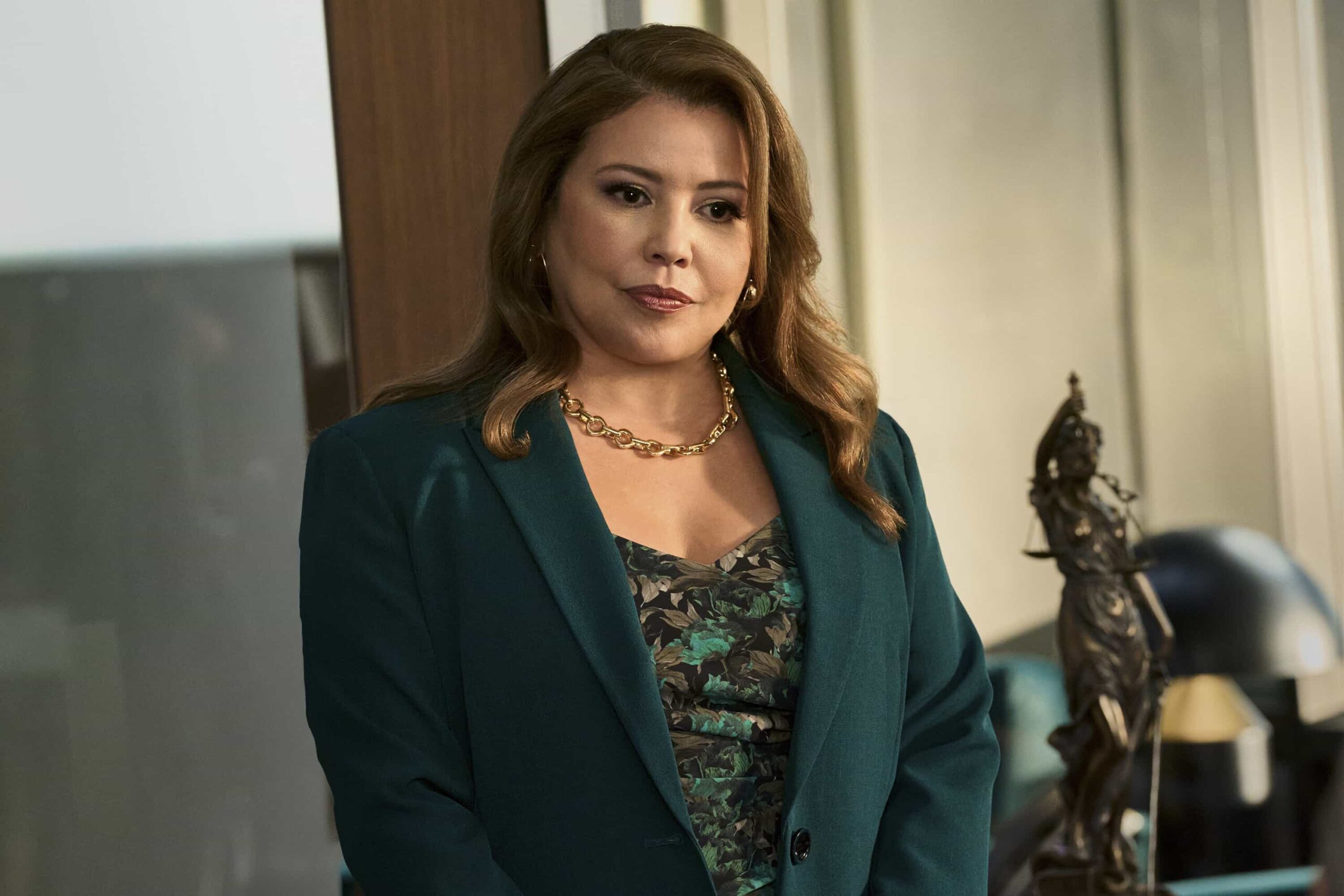 “Who Are You?” -- CBS Original Series MATLOCK, scheduled to air on Thursday, April 23 (9:01-11:00 PM, ET/PT).  Pictured: Justina Machado as “Eva.”  Photo: Michael Yarish/CBS ©2026 CBS Broadcasting, Inc. All Rights Reserved.