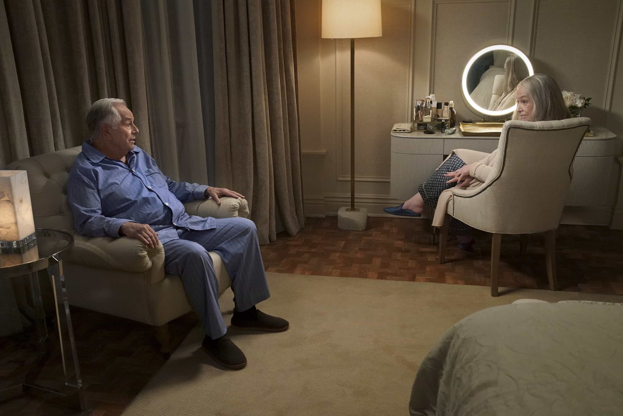 Matlock Season 2 Episode 15 “Who Are You?” -- CBS Original Series MATLOCK, scheduled to air on Thursday, April 23 (9:01-11:00 PM, ET/PT).  Pictured (L-R): Sam Anderson as "Edwin Kingston" and Kathy Bates as “Madeline Matlock.”  Photo: Michael Yarish/CBS ©2026 CBS Broadcasting, Inc. All Rights Reserved.