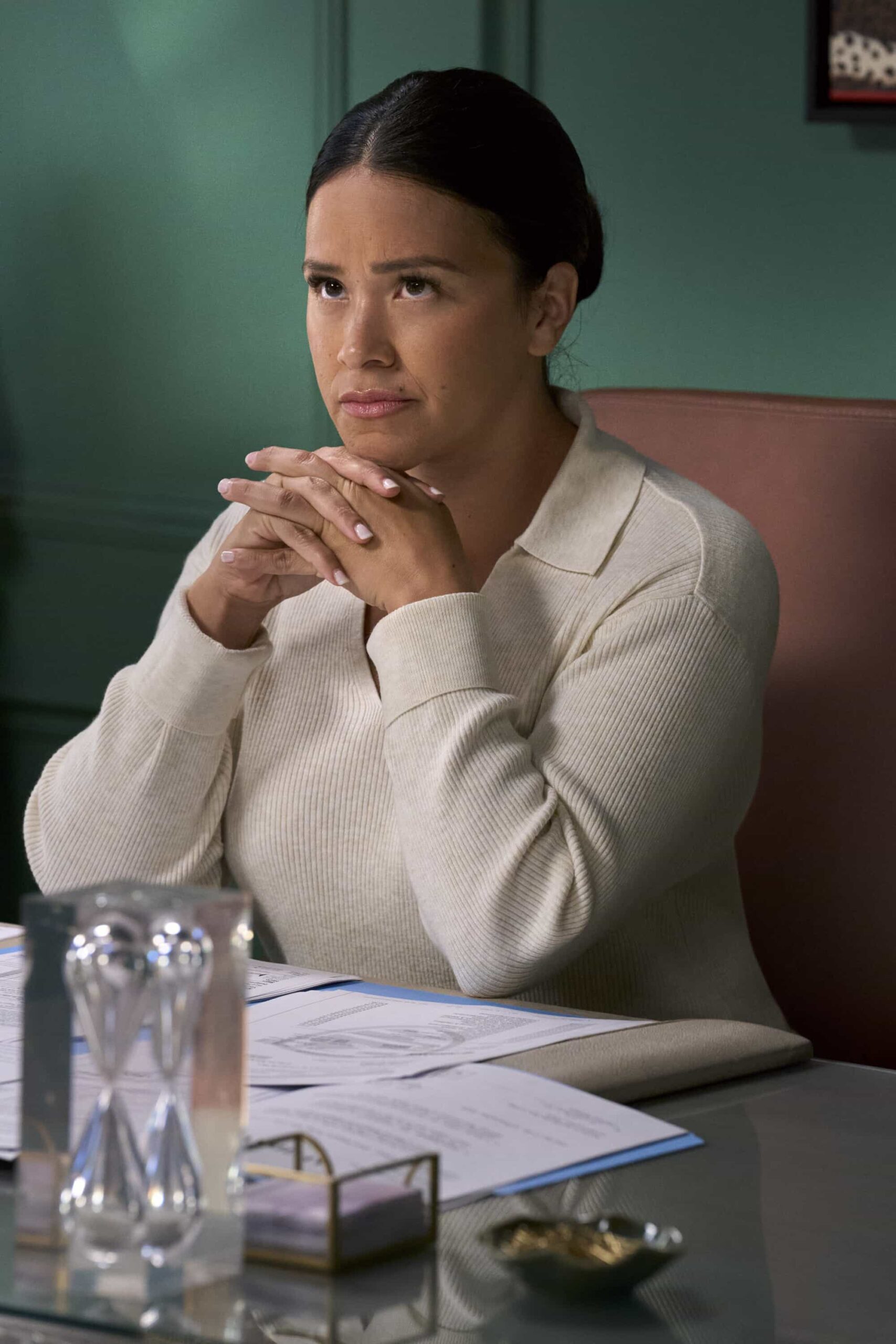 Matlock Season 2 Episode 15 “Who Are You?” -- CBS Original Series MATLOCK, scheduled to air on Thursday, April 23 (9:01-11:00 PM, ET/PT).  Pictured: Gina Rodriguez as “Lida Guitierrez.” Photo: Michael Yarish/CBS ©2026 CBS Broadcasting, Inc. All Rights Reserved.