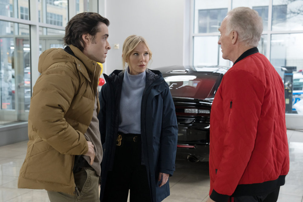LAW & ORDER: SPECIAL VICTIMS UNIT -- "Gimmick" Episode 27018 -- Pictured: (l-r) Corey Cott as Det. Jake Griffin, Kelli Giddish as Sgt. Amanda Rollins, Mark Rolston as Clint ONeill -- (Photo by: Virginia Sherwood/NBC)