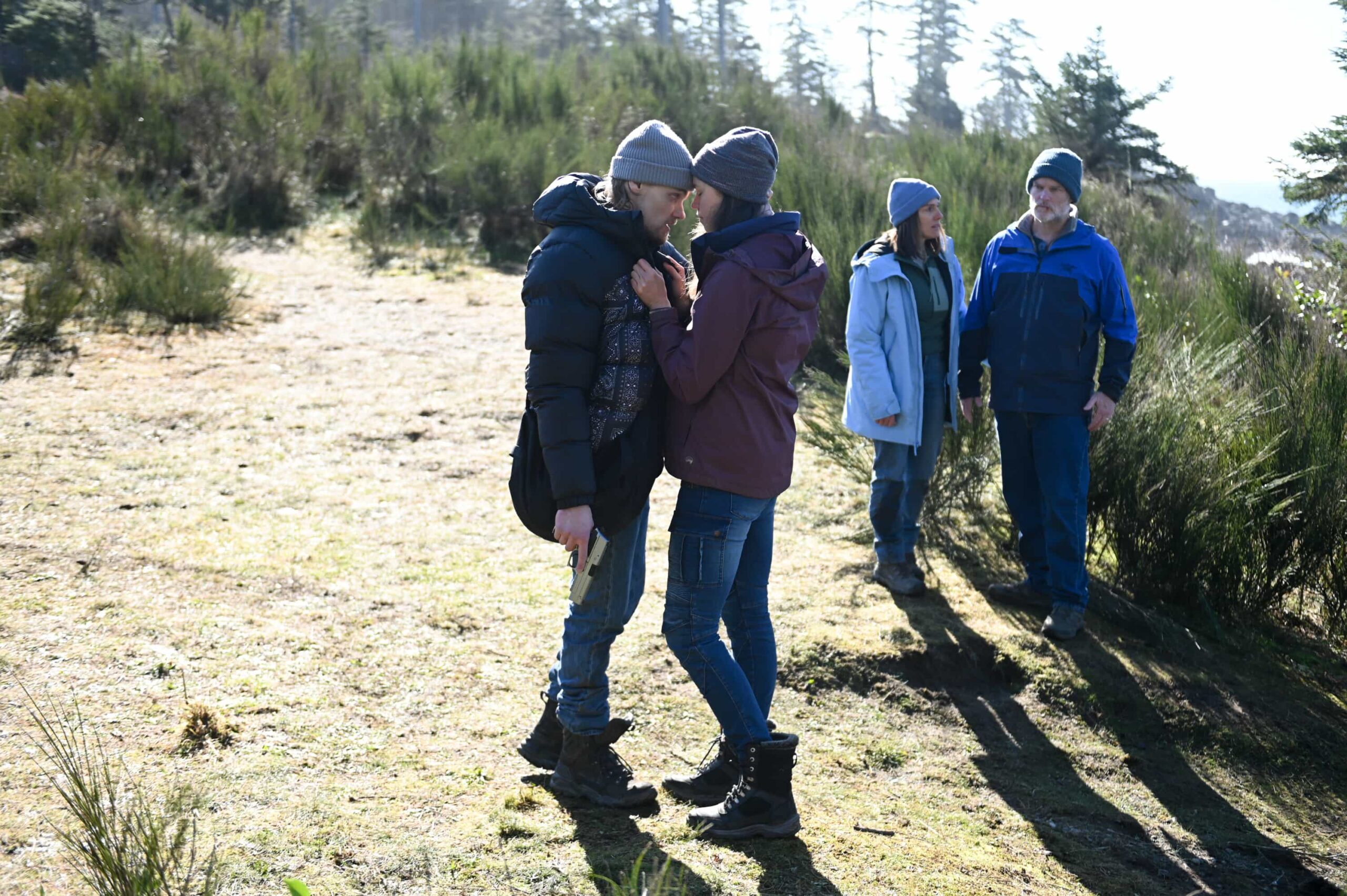 Tracker Season 3 Episode 18 “Alaskan Wild” – While searching for answers about his father, Colter is pulled into a tense case involving a teenage boy’s missing parents, uncovering a dangerous situation far more complicated than it first appears, on the CBS Original series TRACKER, Sunday, April 26 (9:00-10:00 PM, ET/PT) on the CBS Television Network, and streaming on Paramount+.Pictured: Levi Meadan as TJ, Lillian Doucet-Roche as Molly, Marie Ward as Vera and Brad Beyer as Hal. Photo: Sergei Bachlakov/CBS ©2026 CBS Broadcasting, Inc. All Rights Reserved.