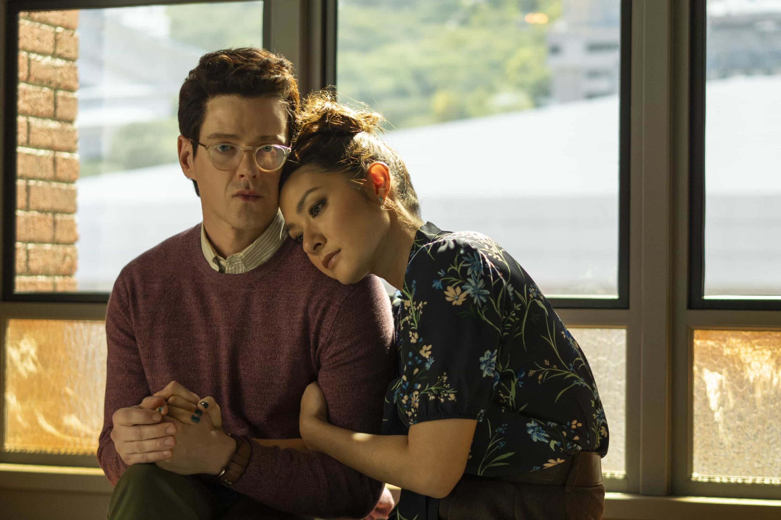 Watson Season 2 Episode 19 "The Rule of Three" -- Coverage of the CBS Original Series WATSON, scheduled to air on the CBS Television Network. Pictured L to R: Peter Mark Kendall as Dr. Stephens Croft and Inga Schlingmann as Dr. Sasha Lubbock. Photo: Colin Bentley/CBS ©2026 CBS Broadcasting, Inc. All Rights Reserved.