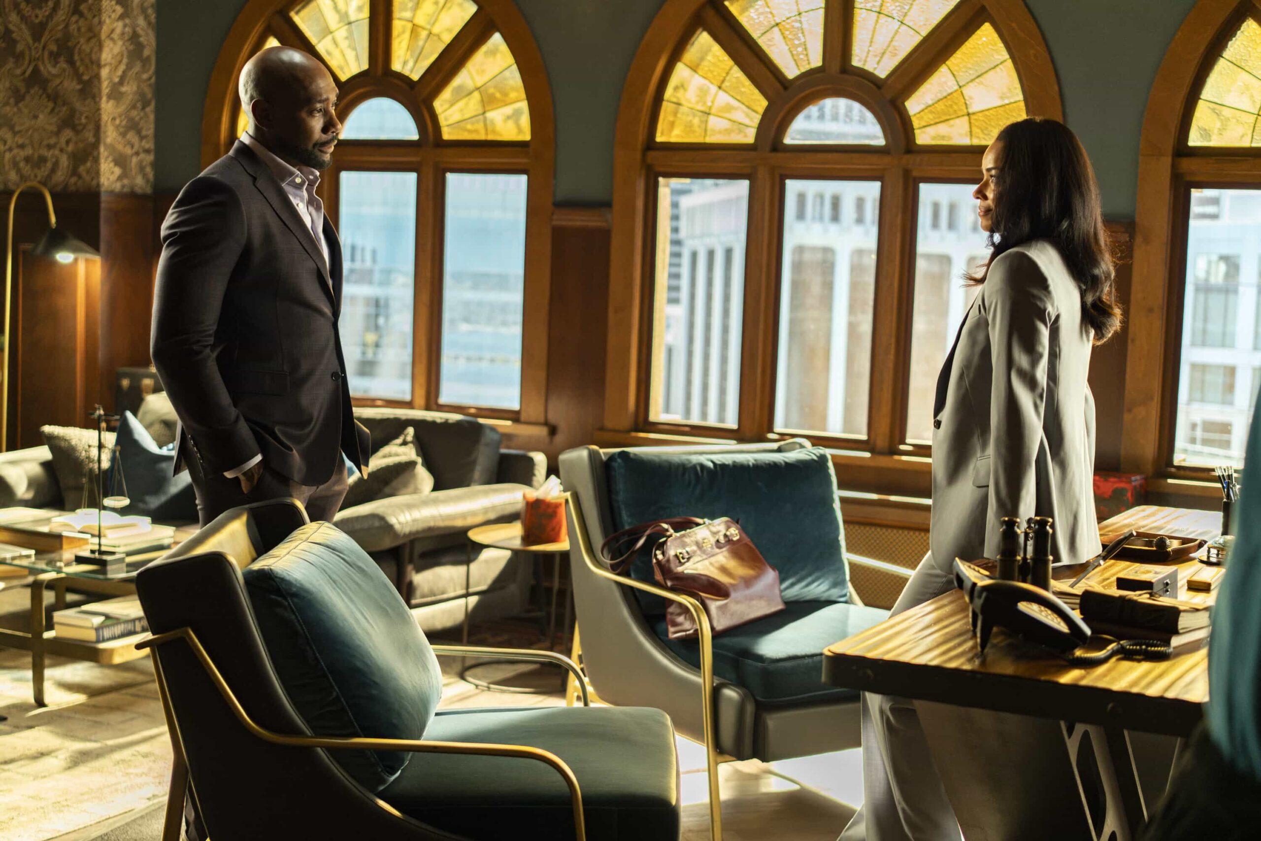 Watson Season 2 Episode 19 "The Rule of Three" -- Coverage of the CBS Original Series WATSON, scheduled to air on the CBS Television Network. Pictured L to R: Morris Chestnut as Dr. John Watson and Rochelle Aytes as Dr. Mary Morstan. Photo: Colin Bentley/CBS ©2026 CBS Broadcasting, Inc. All Rights Reserved.