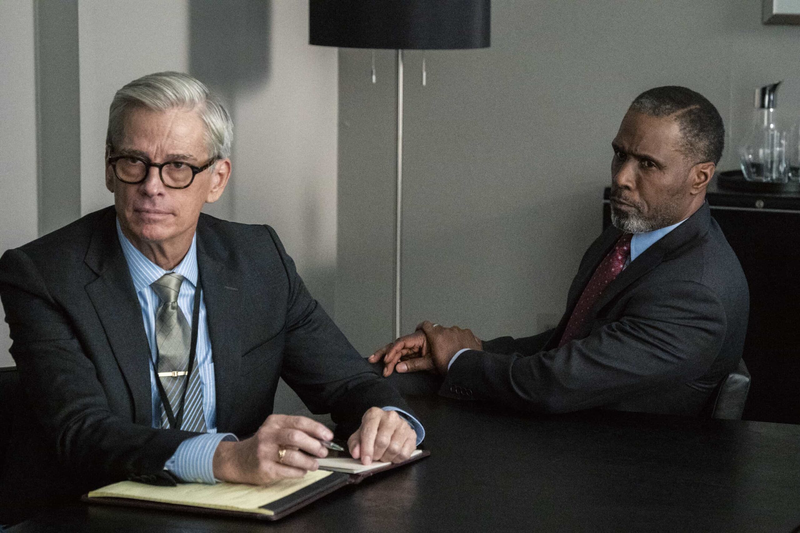 “Fidelity” — CBS Original Series FBI, scheduled to air on Monday, April 27 (9:00-10:00 PM, ET/PT).  Pictured (L-R): Ken Barnett as Colton Bradshaw and Curtiss Cook as ADIC Lawrence Green. Photo: Bennett Raglin/CBS ©2026 CBS Broadcasting, Inc. All Rights Reserved.