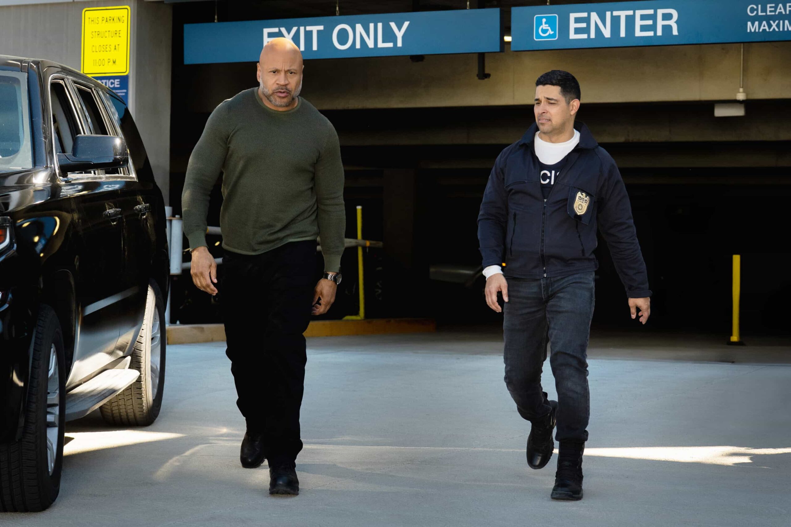 NCIS Season 23 Episode 18 “BAD IMPRESSIONS” - CBS Original Series NCIS, scheduled to air TUESDAY, APRIL 28 (8:00 PM ET/PT)    Pictured (L-R):  LL COOL J  as Sam Hanna and  Wilmer Valderrama as Nick Torres,    Photo: Robert Voets/CBS   ©2026 CBS Broadcasting, Inc. All Rights Reserved.