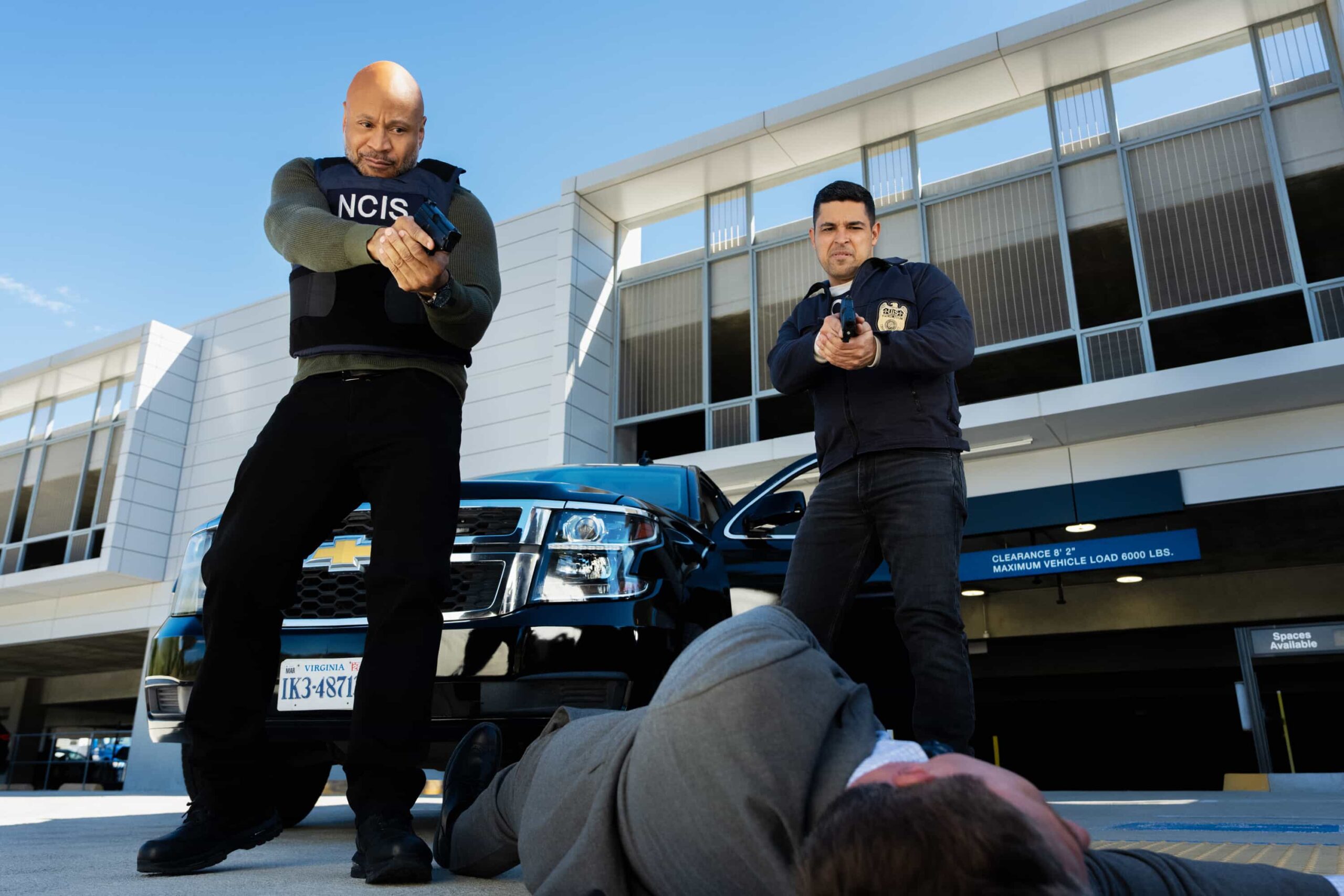 “BAD IMPRESSIONS” - CBS Original Series NCIS, scheduled to air TUESDAY, APRIL 28 (8:00 PM ET/PT)    Pictured (L-R):  LL COOL J  as Sam Hanna and  Wilmer Valderrama as Nick Torres,    Photo: Robert Voets/CBS   ©2026 CBS Broadcasting, Inc. All Rights Reserved.