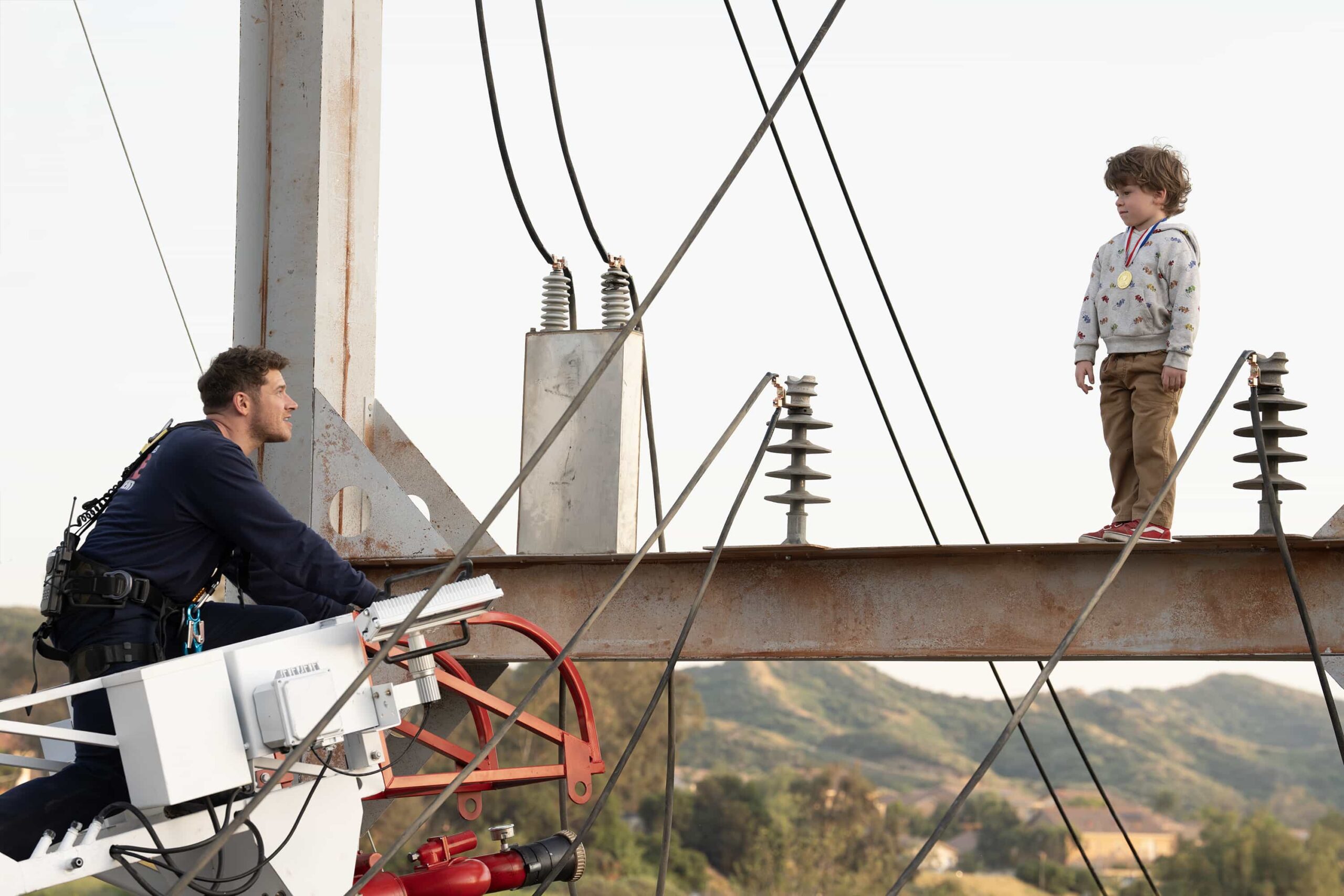 9-1-1 Season 9 Episode 17 : “I Got You Babe” - Buck is faced with his past after an electrical emergency call. Meanwhile, Maddie learns to navigate her working relationships now that she has become a supervisor. THURSDAY, APRIL 30 (8:00-9:00 p.m. EDT) on ABC. (Disney/Christopher Willard) 
OLIVER STARK