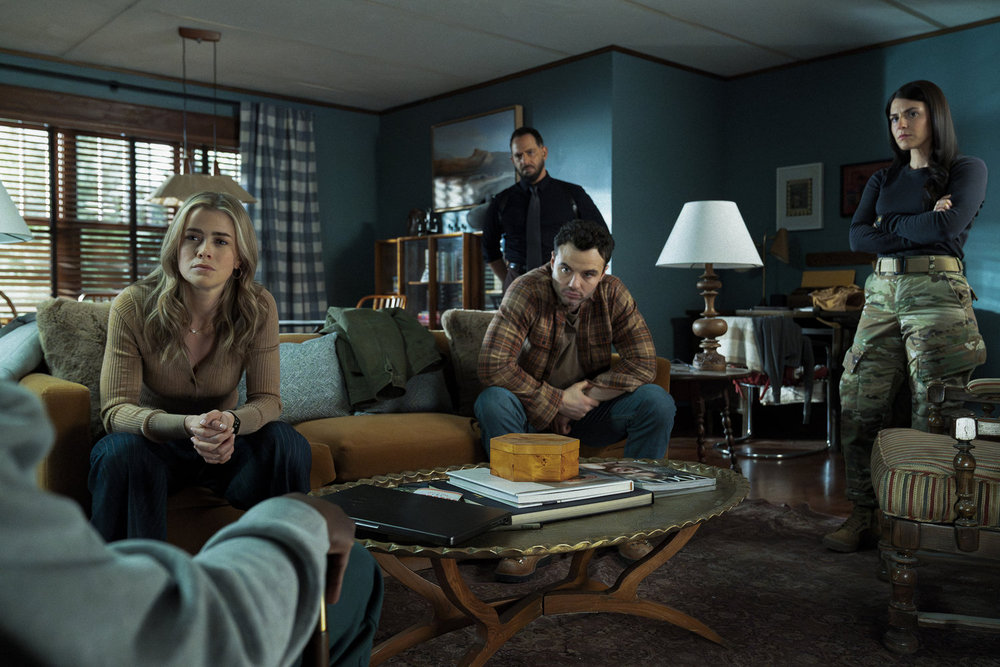 THE HUNTING PARTY Season 2 Episode 12 -- "Nancy Albright " Episode 212 -- Pictured: (l-r) Melissa Roxburgh as Rebecca "Bex" Henderson, Patrick Sabongui as Jacob Hassani, Josh McKenzie as Shane Florence, Sara Garcia as Jennifer Morales -- (Photo by: Ralph Bavaro/NBC)
