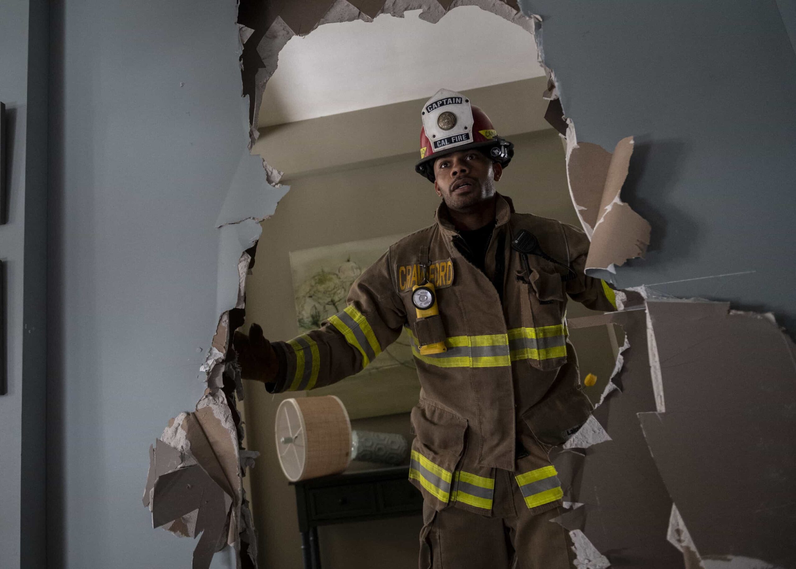 Fire Country Season 4 Episode 17 "Sometimes the Chaos Wins" -- Coverage of the CBS Original Series FIRE COUNTRY, scheduled to air on Friday, May 1 (9:00-10:00 PM, ET/PT).  Pictured: Jordan Calloway as Jake Crawford. Photo: Sergei Bachlakov/CBS ©2026 CBS Broadcasting, Inc. All Rights Reserved.