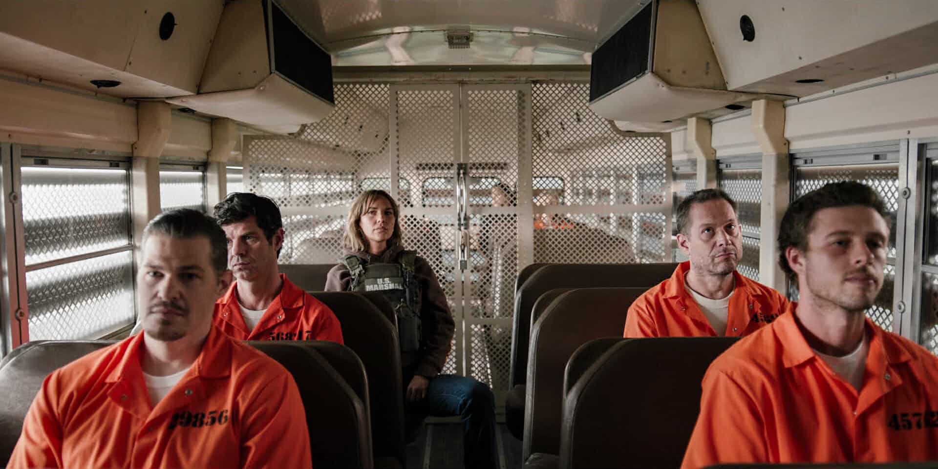 "Playing with Fire" -- CBS Original Series MARSHALS, scheduled to air on Sunday, May 3 (8:00-9:00 PM ET/PT).  Pictured (L-R): Greg Finley as Shawn Yokans, Sterling Jones as Neil, Arielle Kebbel as Belle, Chris Agos as Derek, and Unknown. Photo: CBS ©2025 CBS Broadcasting, Inc. All Rights Reserved. Highest quality screengrab available.