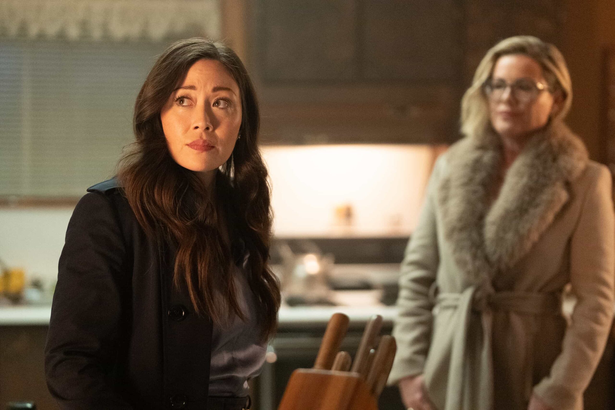 Tracker Season 3 Episode 19 “Chain of Custody” – Reenie hires Colter to locate the star witness of her and Maxine’s lawsuit against a corrupt real estate developer on the eve of trial, on the CBS Original series TRACKER, Sunday, May 3 (8:59-9:59 PM, ET/PT) on the CBS Television Network, and streaming on Paramount+  Pictured: Fiona Rene as Rennie Greene and Kathleen Robertson as Maxine.  Photo: Darko Sikman/CBS ©2026 CBS Broadcasting, Inc. All Rights Reserved.