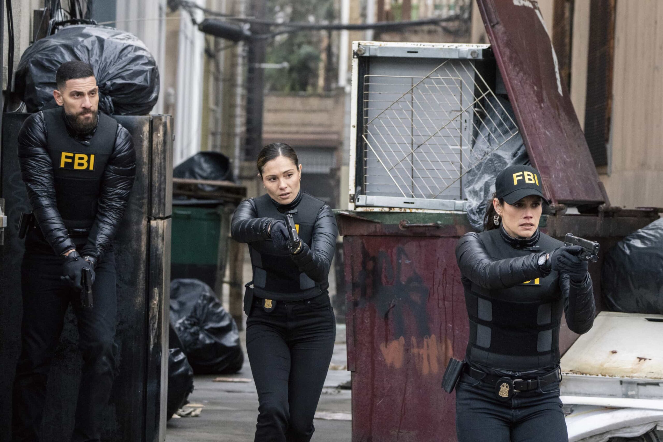 FBI Season 8 Episode 20 “Roleplay” — CBS Original Series FBI, scheduled to air on Monday, May 4 (9:00-10:00 PM, ET/PT).  Pictured (L-R): Zeeko Zaki as Special Agent Omar Adom ‘OA’ Zidan, Juliana Aidén Martinez as Eva Ramos and Missy Peregrym as Special Agent Maggie Bell. Photo: Bennett Raglin/CBS ©2026 CBS Broadcasting, Inc. All Rights Reserved.