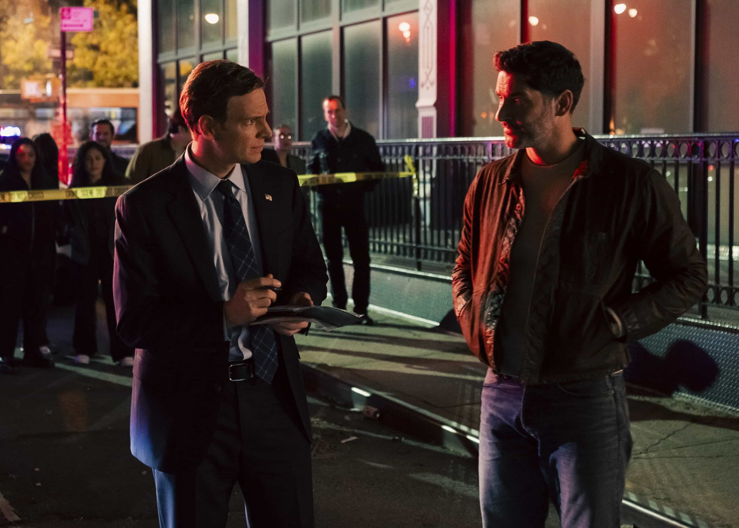 "Rare Earth" -- CBS Original Series CIA, scheduled to air on Monday, May 4 (10:00-11:00 PM, ET/PT).  Pictured (L-R): Nick Gehlfuss as Special Agent Bill Goodman and Tom Ellis as CIA Case Officer Colin Glass. Photo: Mark Schafer/CBS ©2025 CBS Broadcasting, Inc. All Rights Reserved.