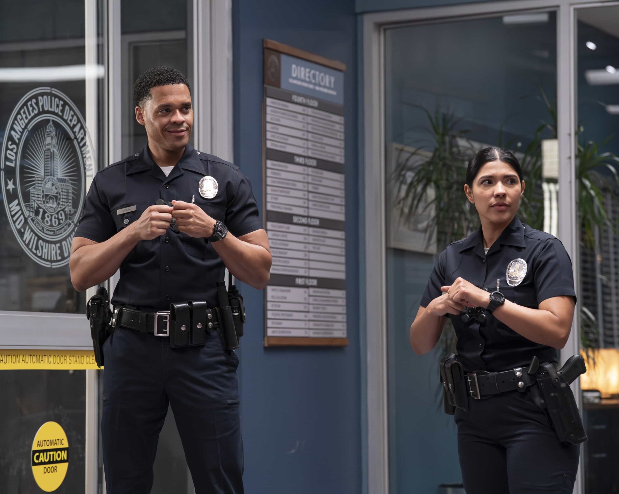 The Rookie Season 8 Episode 18 - “The Bandit” - The team launches a high-stakes search to take down a notorious criminal. Meanwhile, Lucy’s leadership is tested; Wesley tests the boundaries of his friendships, and Nolan tries to balance duty and family. MONDAY, MAY 4 (10:00-11:00 p.m. EDT) on ABC. (Disney/Mike Taing) 
DERIC AUGUSTINE, LISSETH CHAVEZ