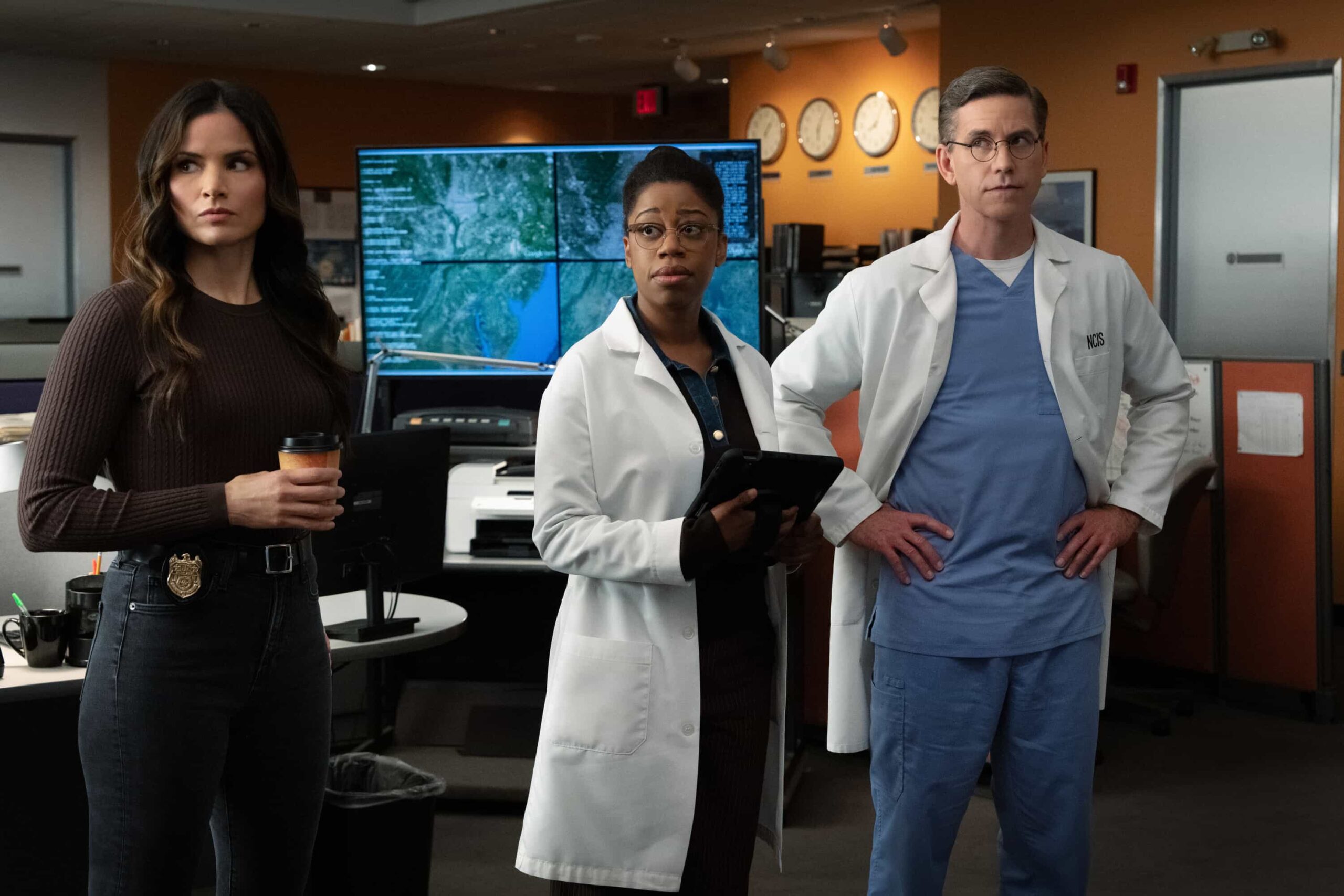 “DEAL WITH THE DEVIL” - CBS Original Series NCIS, scheduled to air TUESDAY, MAY 5 (8:00 PM ET/PT)  Pictured (L-R):  Katrina Law as Jessica Knight, Brian Dietzen as Jimmy Palmer and Diona Reasonover as Kasie Hines.  Photo: Robert Voets/CBS  ©2026 CBS Broadcasting, Inc. All Rights Reserved.