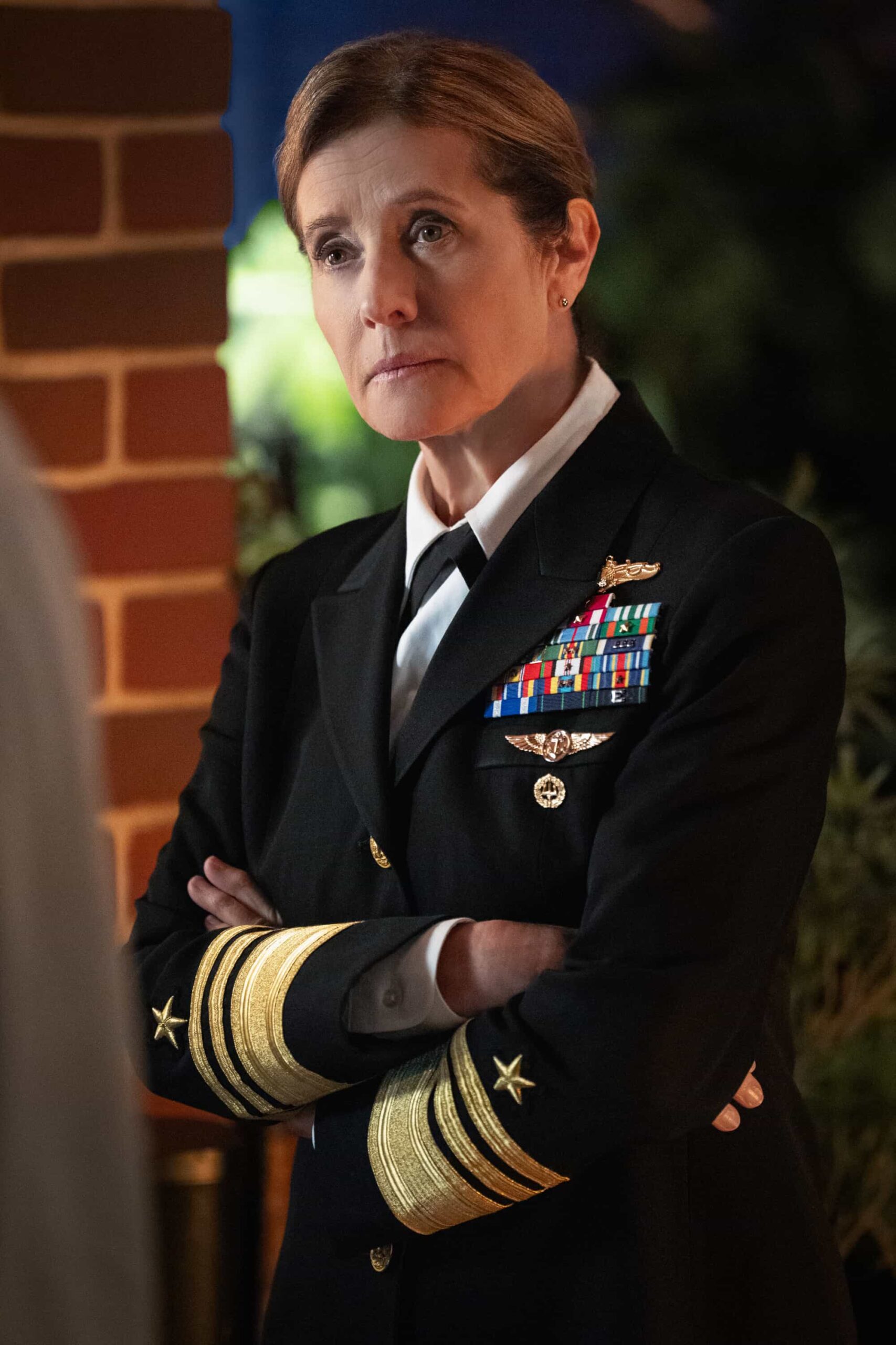 “DEAL WITH THE DEVIL” - CBS Original Series NCIS, scheduled to air TUESDAY, MAY 5 (8:00 PM ET/PT)  Pictured (L-R): Nancy Travis as  Navy Vice Admiral Harriet Parker  Photo: Robert Voets/CBS  ©2026 CBS Broadcasting, Inc. All Rights Reserved.