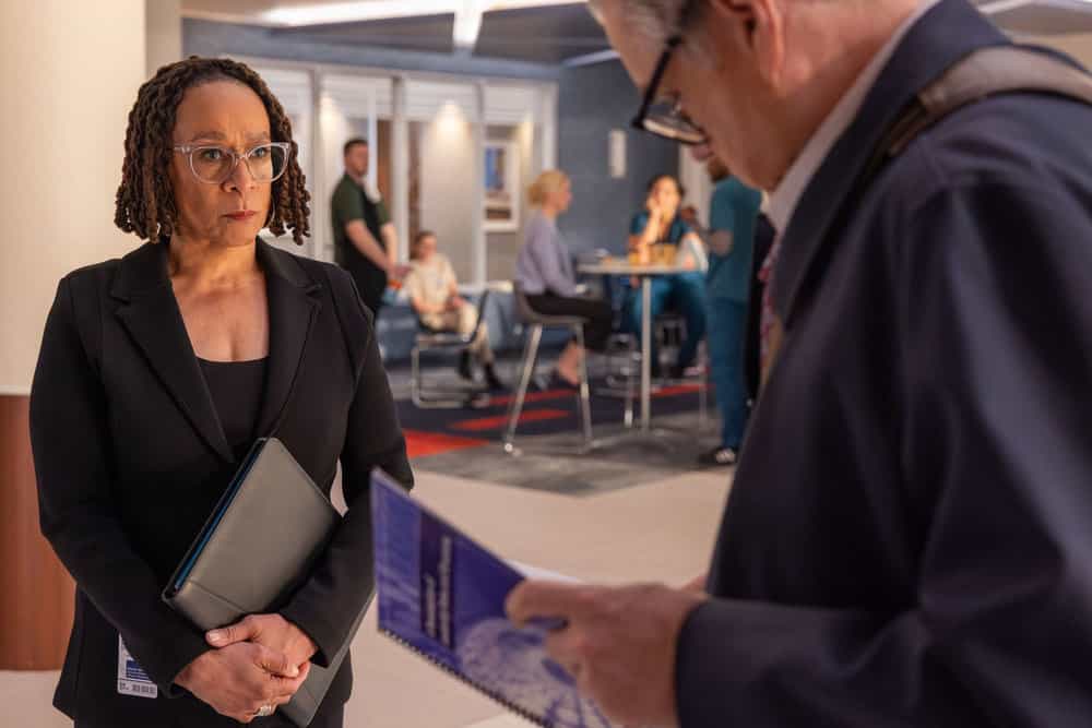 Chicago Med Season 11 Episode 20 -- "Hell Breaks Loose" Episode 1120 -- Pictured: S. Epatha Merkerson as Sharon Goodwin -- (Photo by: George Burns Jr/NBC)