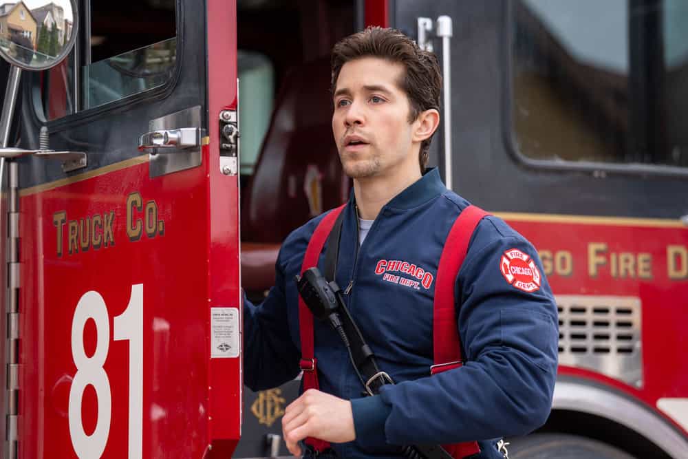 CHICAGO FIRE Season 14 Episode 20 -- "Speak of the Devil" Episode 1420 -- Pictured: Brandon Larracuente as Sal Vasquez -- (Photo by: Peter Gordon/NBC)