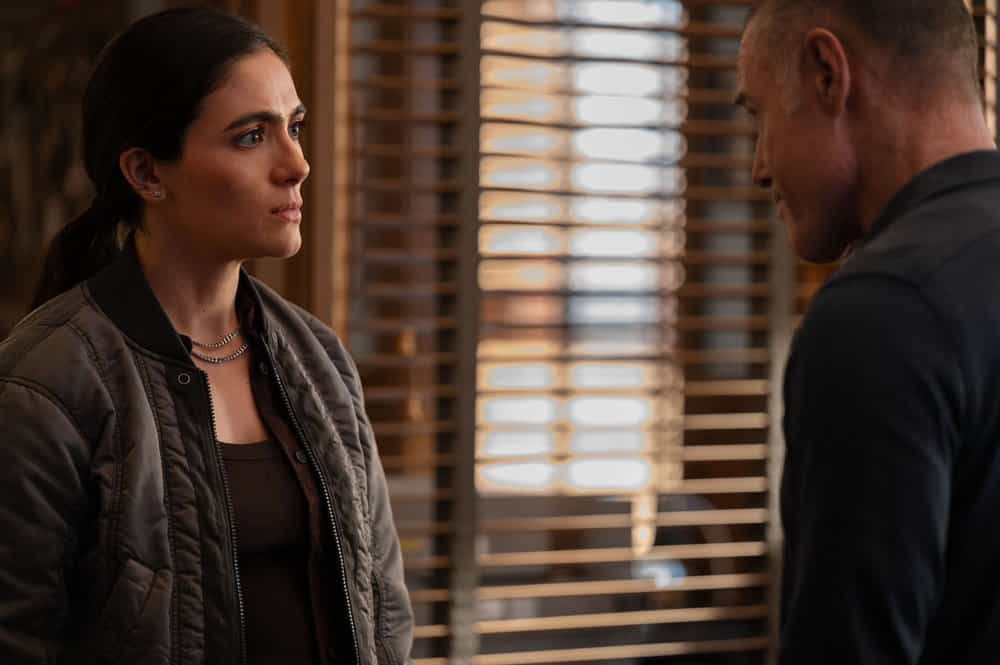 CHICAGO P.D. -- "The Lost Years" Episode 1320 -- Pictured: (l-r) Arienne Mandi as Eva Imani, Jason Beghe as Sergeant Hank Voight -- (Photo by: Lori Allen/NBC)