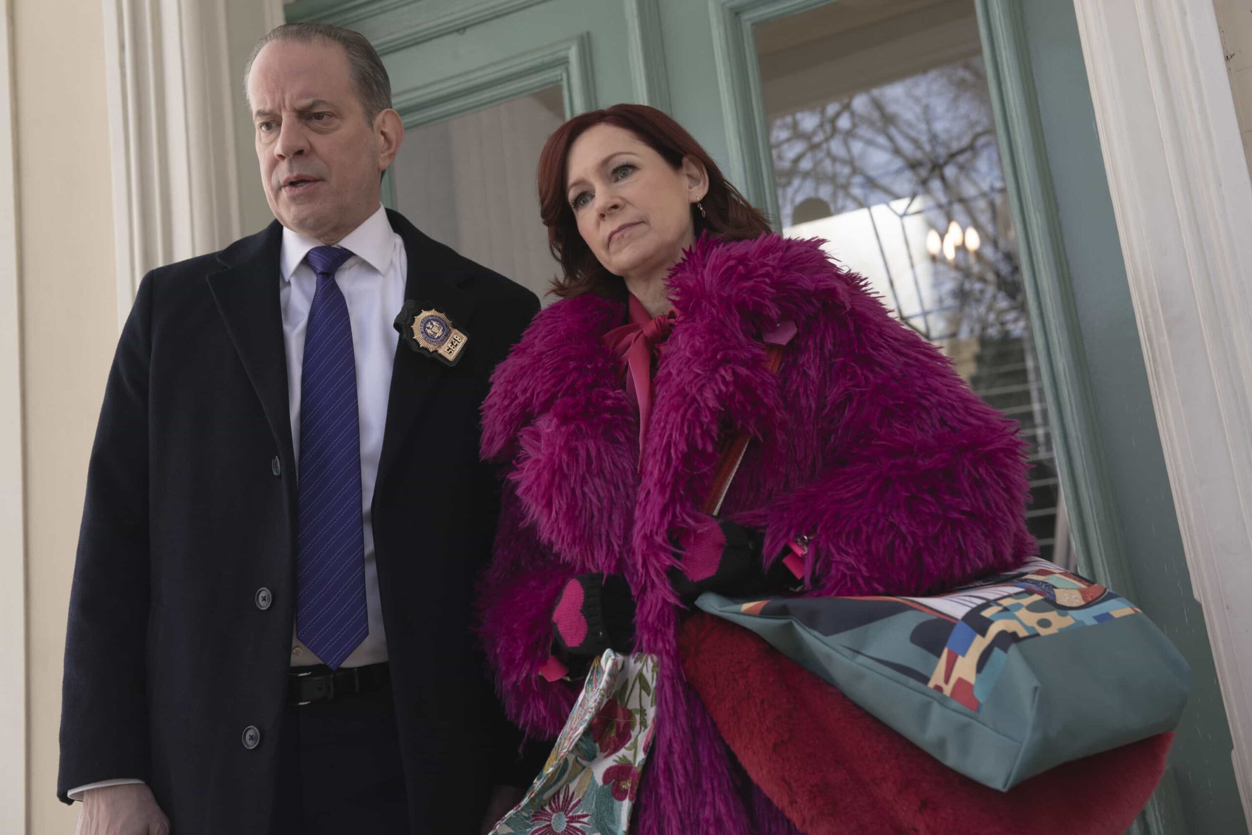 Elsbeth Season 3 Episode 18 "Murder From Scratch" -- Coverage of the CBS Original Series ELSBETH, scheduled to air on the CBS Television Network. Pictured L to R: Danny Mastrogiorgio as Detective Smullen and Carrie Preston as Elsbeth Tascioni. Photo: Michael Parmelee/CBS ©2026 CBS Broadcasting, Inc. All Rights Reserved.