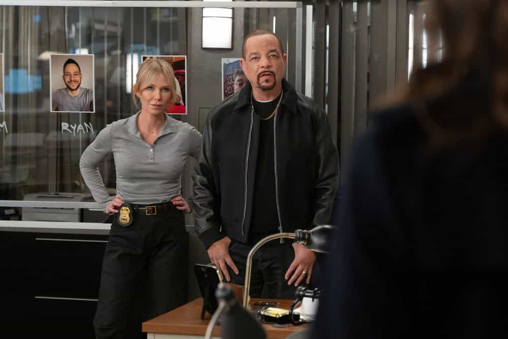 Law & Order SVU Season 27 Episode 20 -- "Old Friends" Episode 27020 -- Pictured: (l-r) Kelli Giddish as Sgt. Amanda Rollins, Ice T as Sgt. Odafin "Fin" Tutuola -- (Photo by: Virginia Sherwood/NBC)