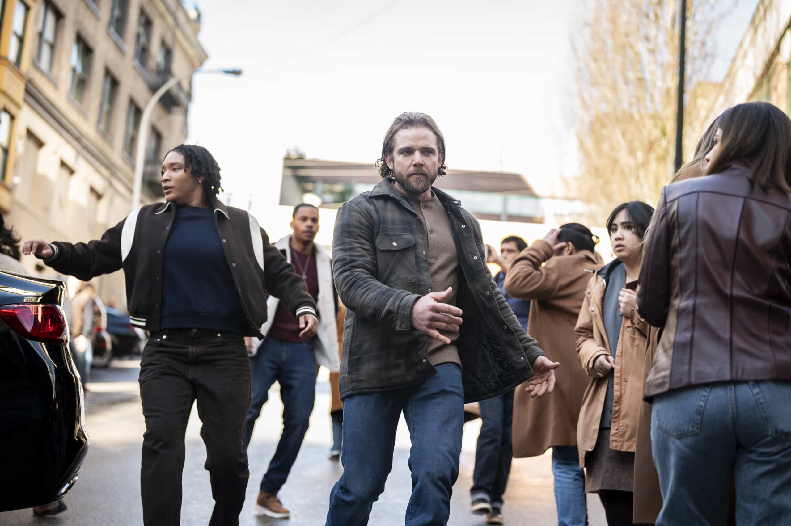 Fire Country Season 4 Episode 18 "Best Man" -- CBS Original Series FIRE COUNTRY, scheduled to air on Friday, May 8 (9:00-10:00 PM, ET/PT).  Pictured (L-R): Jules Latimer as Eve Edwards and Max Thieriot as Bode Leone. Photo: Sergei Bachlakov/CBS ©2026 CBS Broadcasting, Inc. All Rights Reserved.
