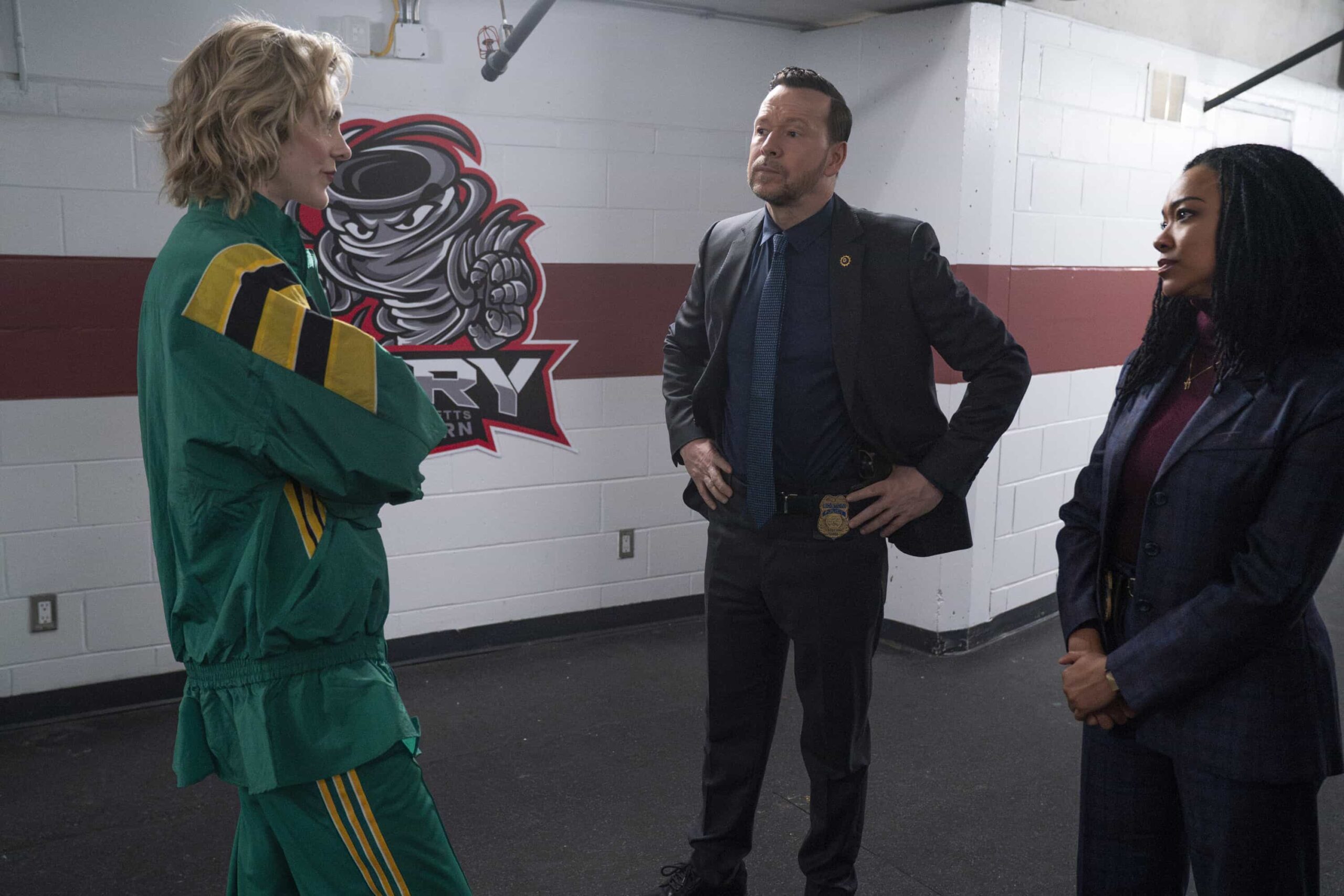 Boston Blue Season 1 Episode 18 "Personal Foul" -- Coverage of the CBS Original Series BOSTON BLUE, scheduled to air on the CBS Television Network. Pictured L to R: Donnie Wahlberg as Danny Reagan and Sonequa Martin-Green as Lena Silver. Photo: John Medland/CBS ©2026 CBS Broadcasting, Inc. All Rights Reserved.