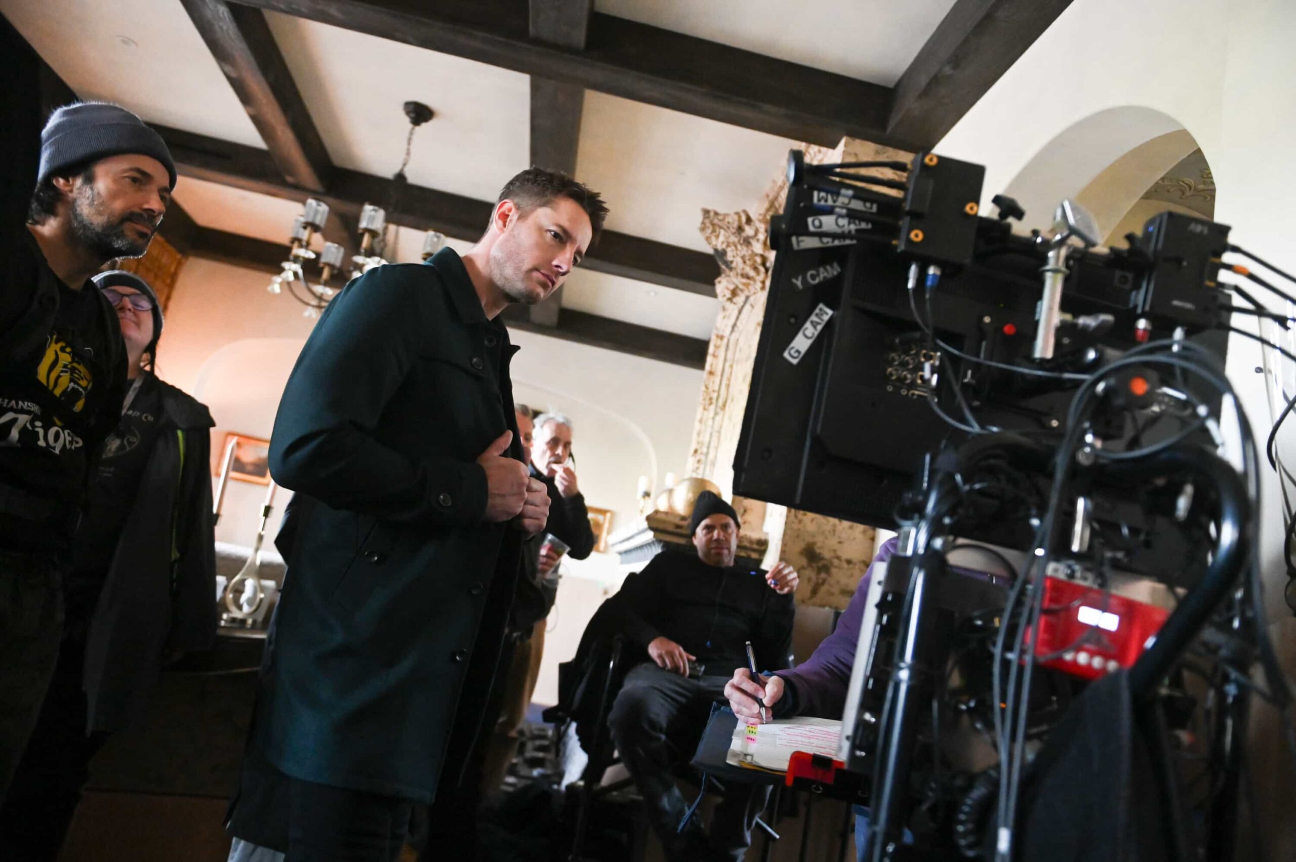BTS “Reclamation” – Colter’s search for a woman who went missing from a rehab facility takes an unexpected turn when he runs into Billie, uncovering a possible link between each of their cases, on the CBS Original series TRACKER, Sunday, May 10 (9:00-10:00 PM, ET/PT) on the CBS Television Network, and streaming on Paramount+ (live and on-demand for Paramount+   Pictured:  Vlad Horodinca, Justin Hartley and Director Darren Grant.  Photo: Sergei Bachlakov/CBS ©2026 CBS Broadcasting, Inc. All Rights Reserved.