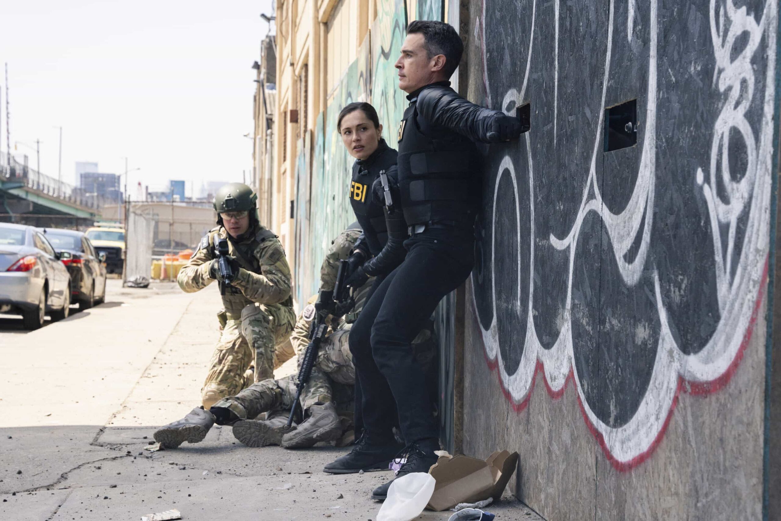 FBI Season 8 Episode 21 “Long Shot” — CBS Original Series FBI, scheduled to air on Monday, May 11 (9:00-10:00 PM, ET/PT).  Pictured (L-R): Juliana Aidén Martinez as Eva Ramos and John Boyd as Special Agent Stuart Scola. Photo: Bennett Raglin/CBS ©2026 CBS Broadcasting, Inc. All Rights Reserved.
