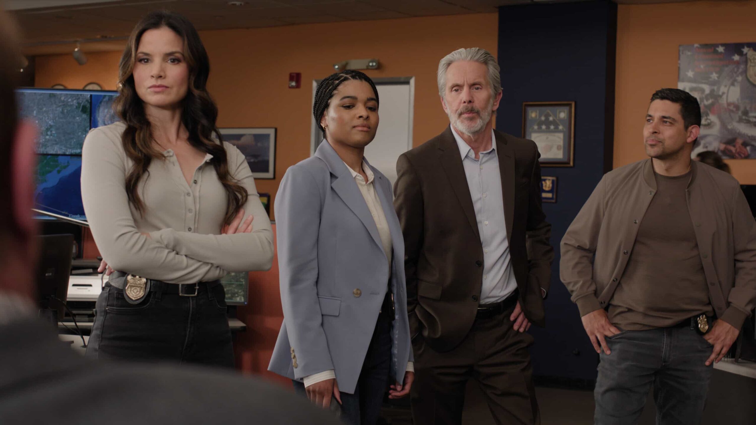 NCIS Season 23 Episode 20 Season Finale “SONS AND DAUGHTERS” - CBS Original Series NCIS airing on MAY 12 (8:00-9:00 PM, ET/PT) on the CBS Television Network  Pictured:  Katrina Law as Jessica Knight, Naomi Grace as Kayla Vance, Gary Cole as Alden Parker and Wilmer Valderrama as Nick Torres  Photo: CBS  ©2026 CBS Broadcasting, Inc. All Rights Reserved. Highest quality screengrab available.